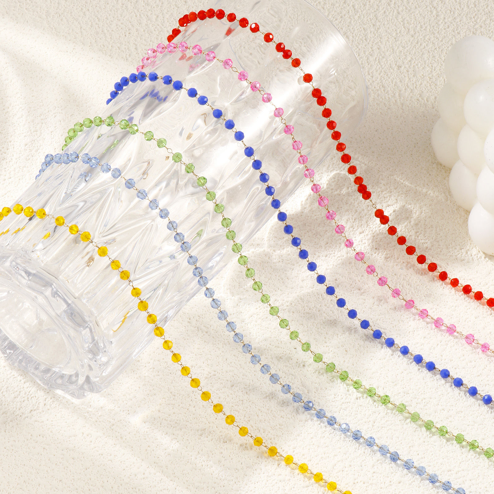 Изображение 1 ШТ 18K позолоченный Цепочка из бисера Ожерелья, 304 Нержавеющая Сталь & Железо 38см + 5см, Для женщин, Камень рождения Простой подарок, Экологичное вакуумное PVD-покрытие