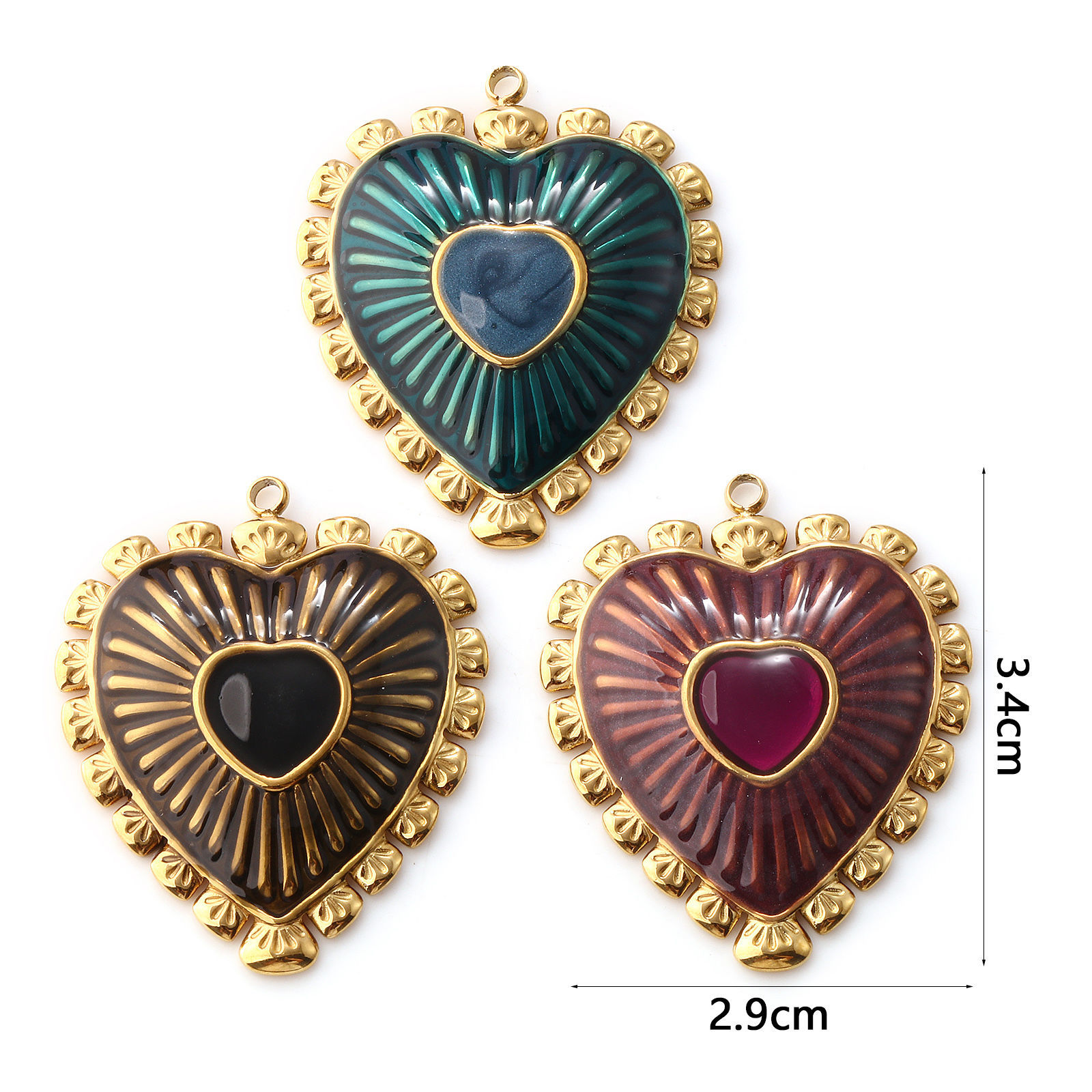 Bild von Umweltfreundliche PVD-Vakuumbeschichtung 304 Edelstahl Valentinstag Anhänger 18K Echtgold plattiert Emaille Herz 3.4cm x 2.9cm