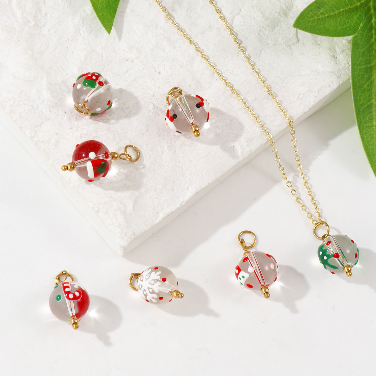 Picture of Eco-friendly PVD Vacuum Plating 304 Stainless Steel & Resin Christmas Charms 18K Gold Plated Enamel Ball 25mm x 12mm
