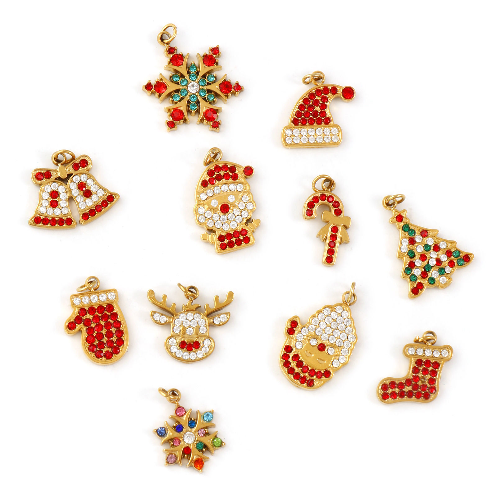 Bild von Umweltfreundliche PVD-Vakuumbeschichtung 304 Edelstahl & Zirkon Weihnachten Charms 18K Echtgold plattiert