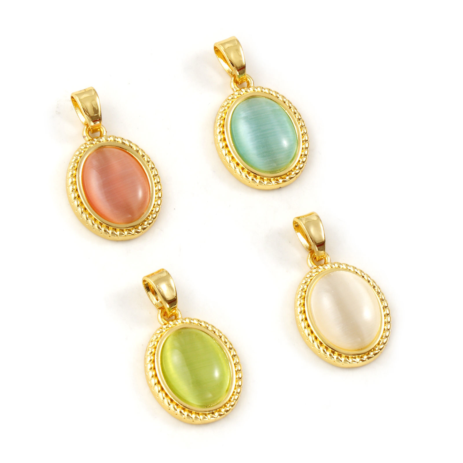 Bild von Messing und Harz Charm-Anhänger 18K Vergoldet Oval Imitierte Katzenauge 20mm x 12mm
