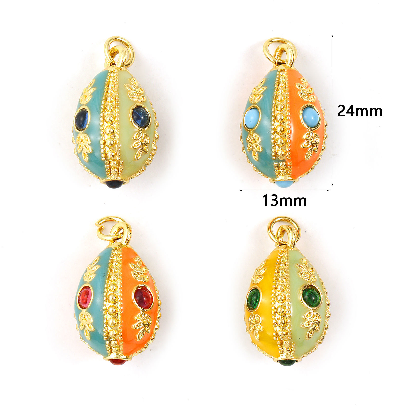 Bild von Messing und Strass Charms 18K Vergoldet Bunt Emaille Osterei 3D 24mm x 13mm