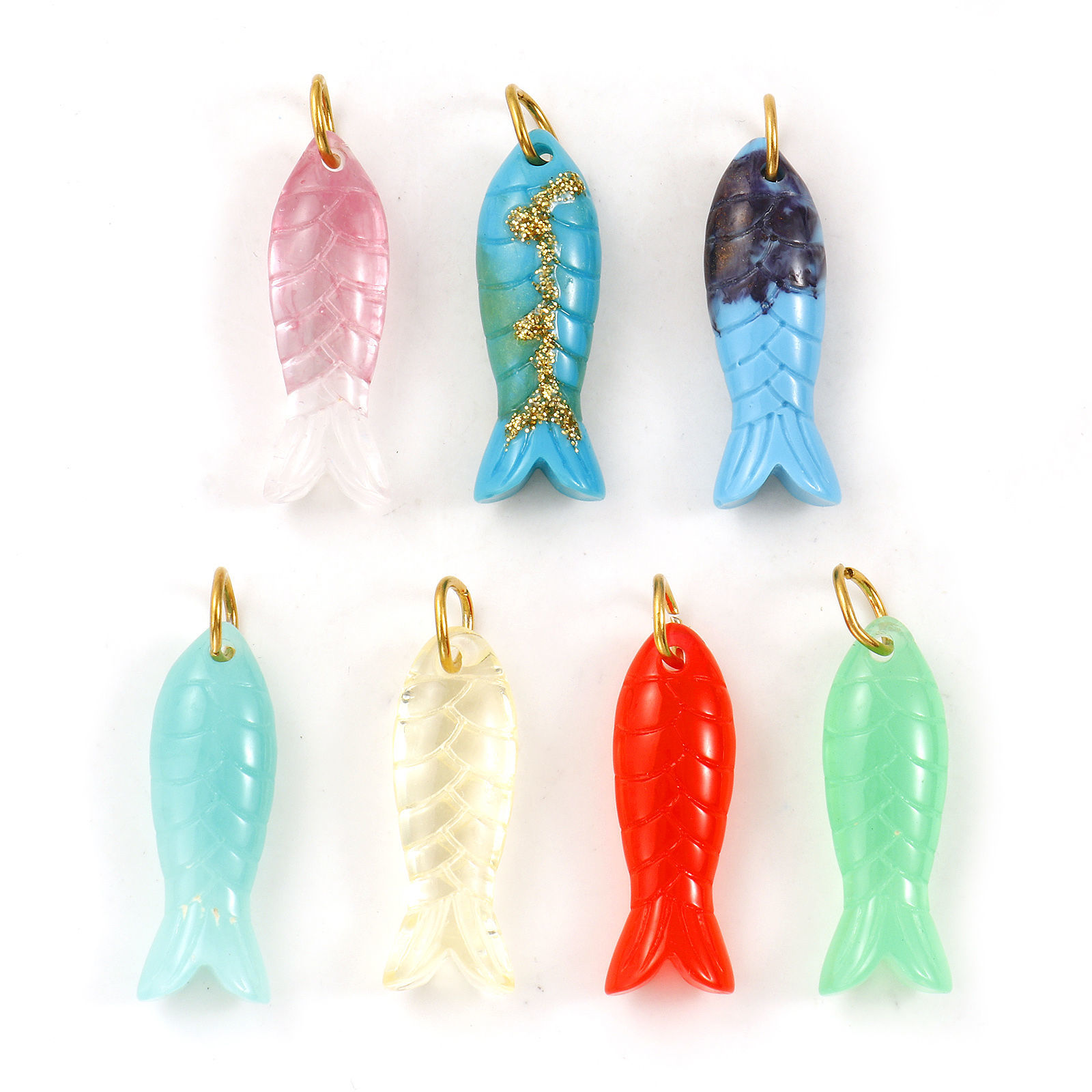 Bild von Umweltfreundliche PVD-Vakuumbeschichtung 304 Edelstahl & Harz Ozean Schmuck Anhänger 18K Echtgold plattiert Fisch 3D 3.5cm x 1cm