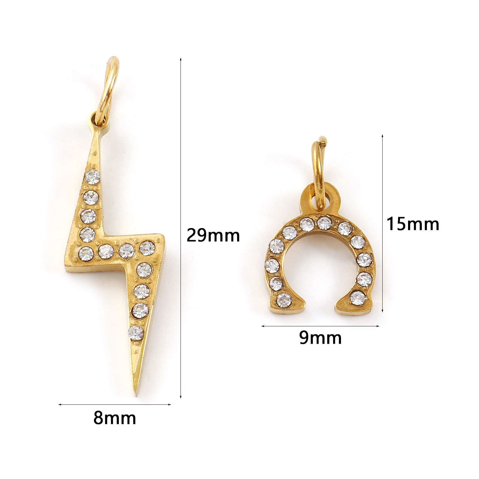 Bild von Umweltfreundliche PVD-Vakuumbeschichtung 304 Edelstahl Charms 18K Echtgold plattiert Klar Zirkonia