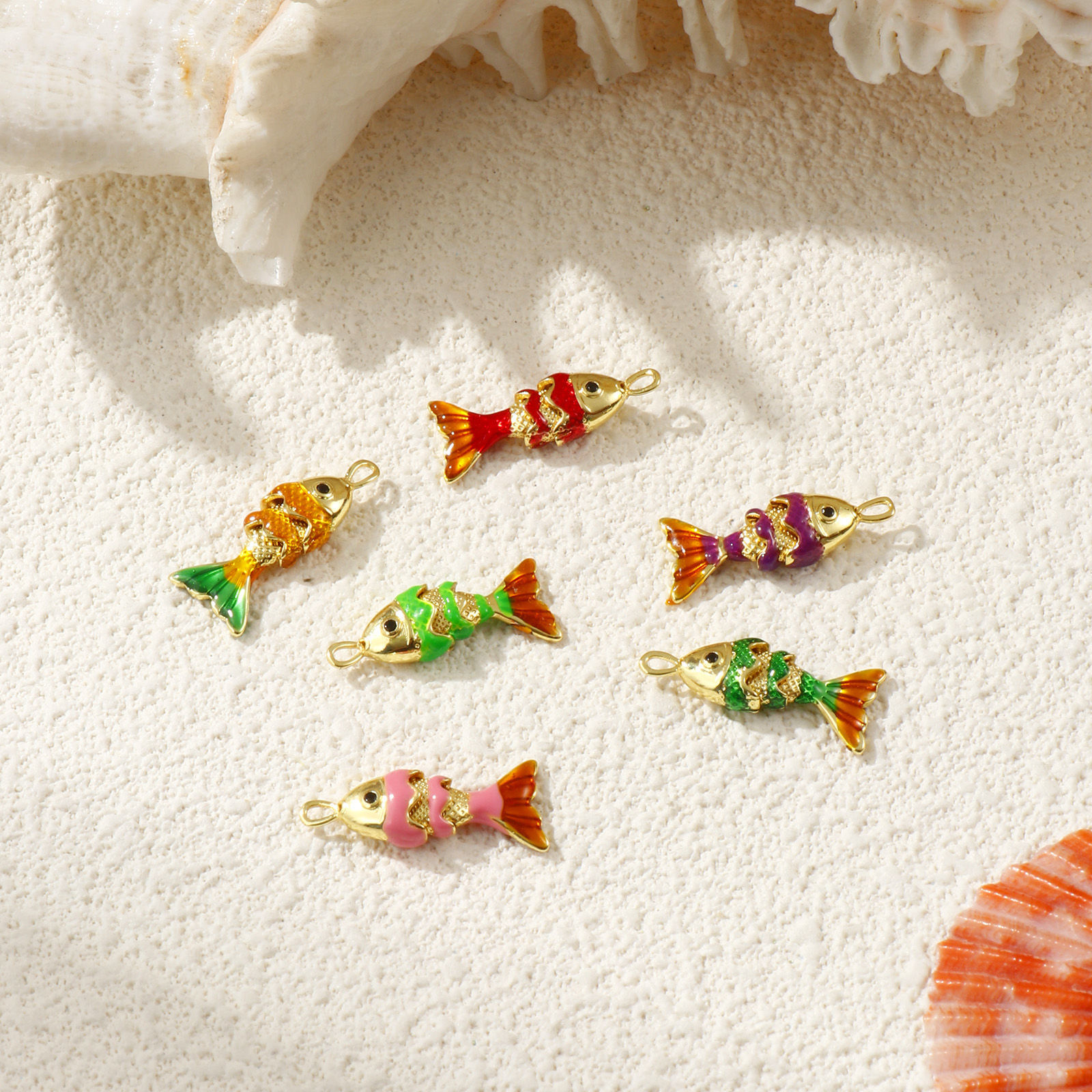 Bild von Messing Ozean Schmuck Charms 18K Vergoldet Emaille Fisch 3D Beweglich Schwarz Kubischer Zirkon 22mm x 9mm