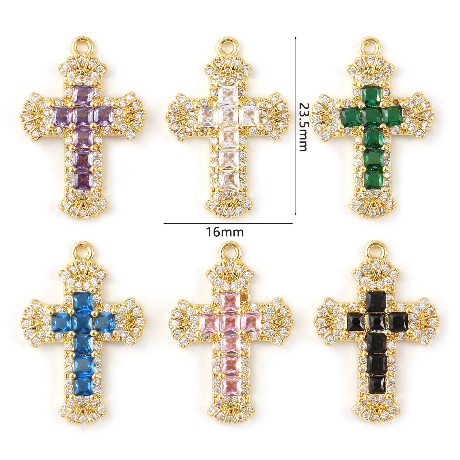 Imagen de 1 Unidad Latón (sin cadmio)+ Circón Artificial Religión Colgantes Chapado en Oro de 18K Cruz Micro Pave 23.5mm x 16mm