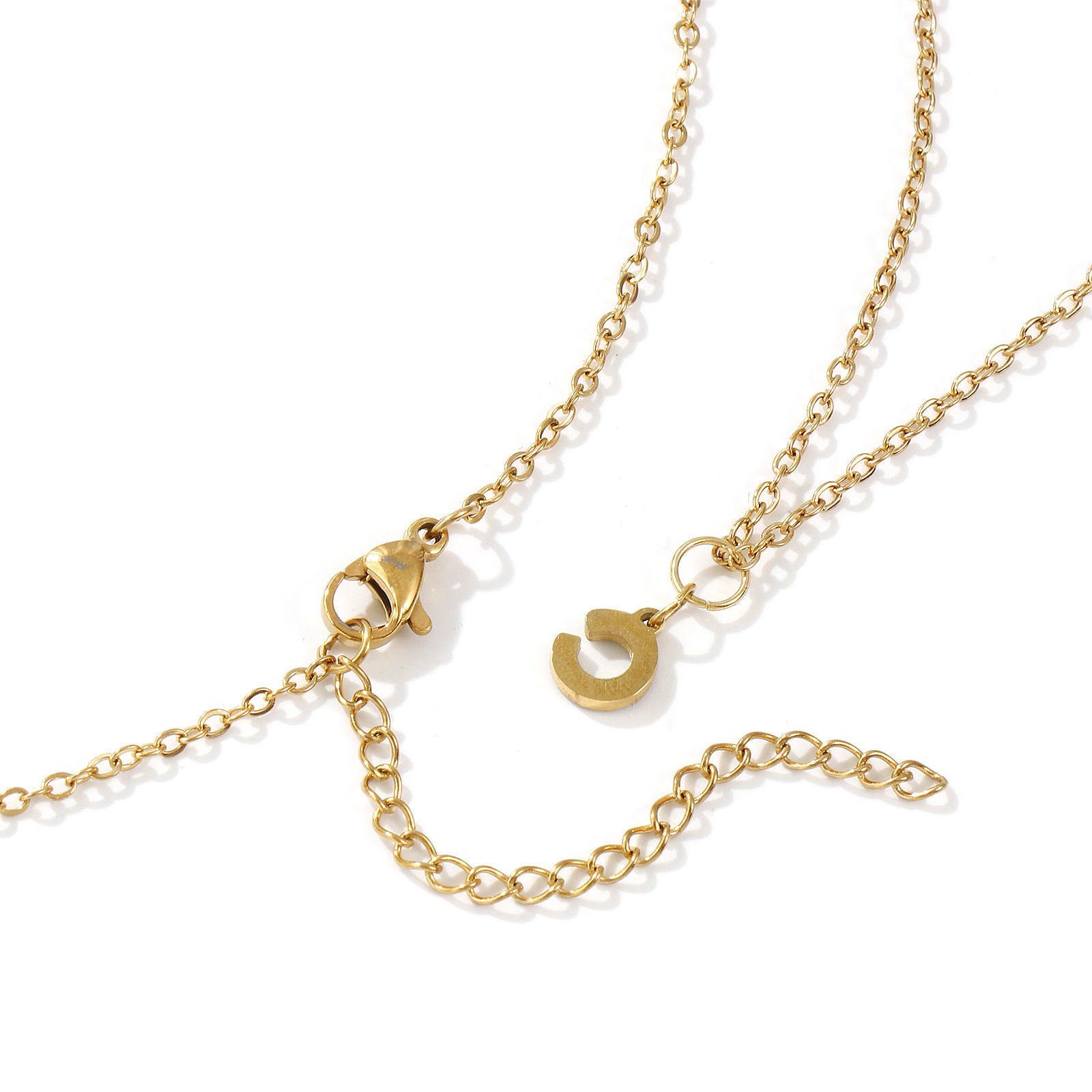 Imagen de 18K Oro Real Chapado Cadena de Cable Cruz Collar con Colgante, 304 Acero Inoxidable 45cm + 5cm, Para Mujeres, Transparente Rhinestone Mensaje " A-Z " Micro Pave, Letra Mayúscula Elegante Regalo, Recubrimiento al Vacío PVD Ecológico, 1 Unidad