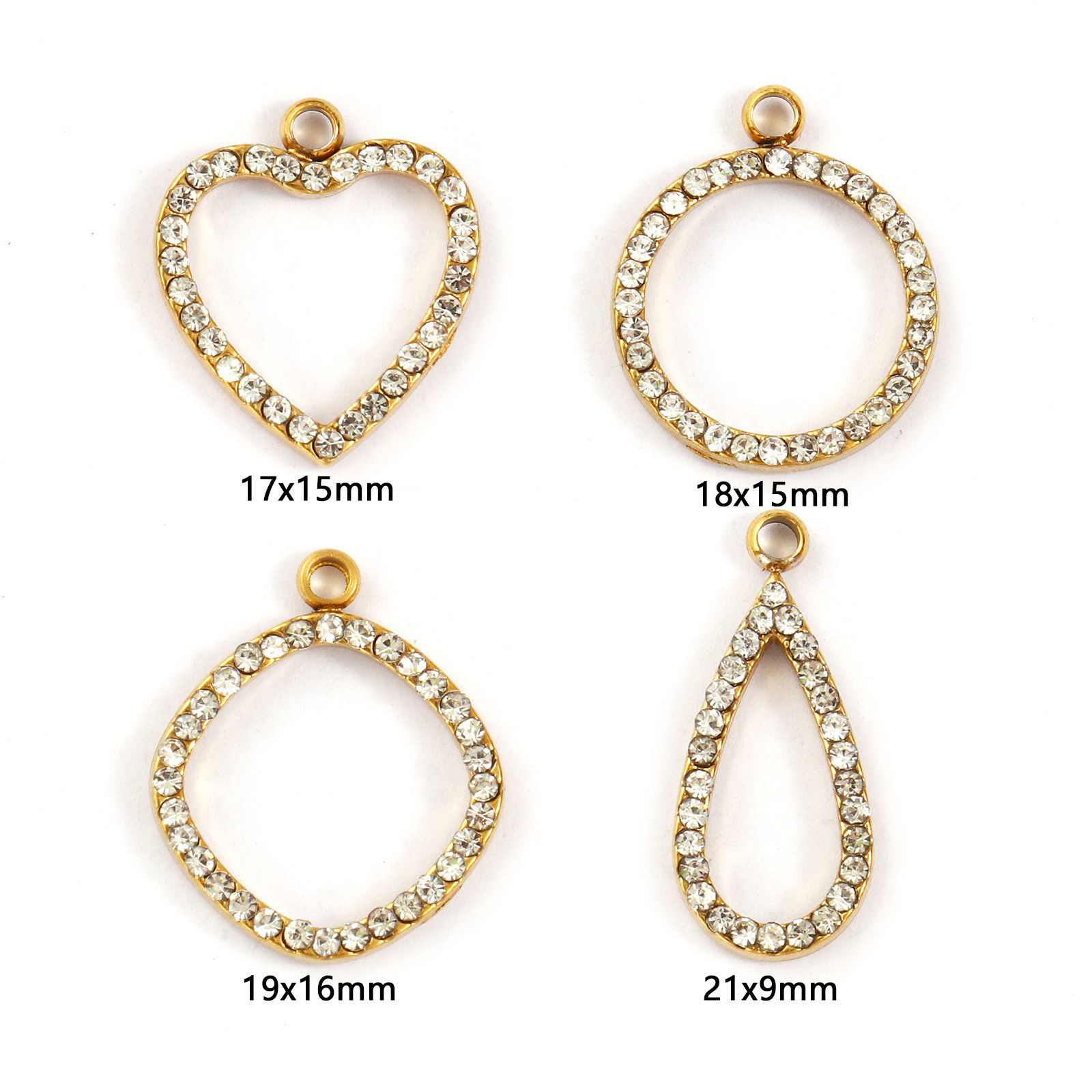 Picture of Eco-friendly PVD Vacuum Plating 304 Stainless Steel Geometric Charms 18K Gold Plated Hollow Clear Cubic Zirconia