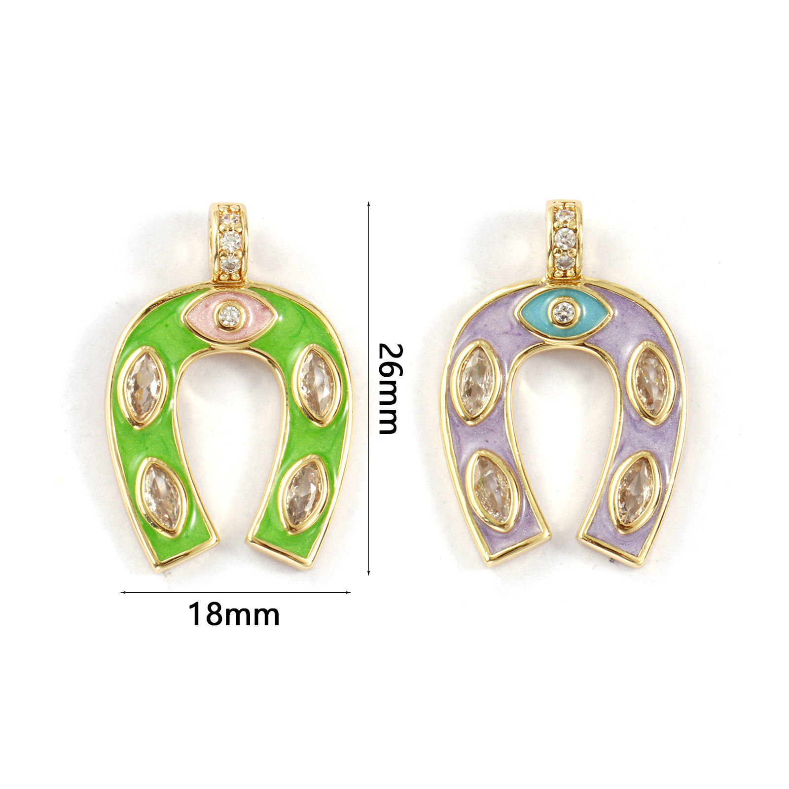Image de 1 Pièce Breloques Cowboy de l'Ouest Respectueux de la Nature en Laiton Plaqué Or Véritable 18K Émail Empreintes de Cheval Micro Pave à Zircone Cubique Clair 26mm x 18mm