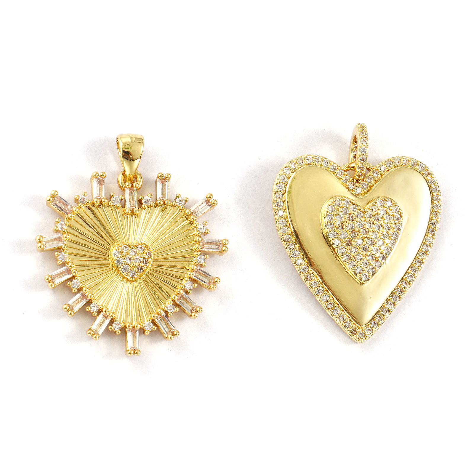 Bild von Umweltfreundlich Messing Valentinstag Charms 18K Echtgold plattiert Herz Micro Pave Klar Kubischer Zirkon