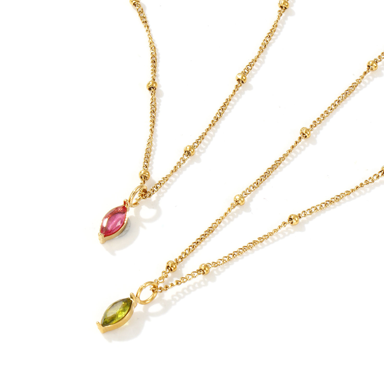 Изображение 18K настоящее золото с покрытием Снаряженные Цепи овальный Ожерелье с подвеской, 304 Нержавеющая Сталь & Циркон 45см + 5см, Для женщин, Камень рождения Стильный подарок, Экологичное вакуумное PVD-покрытие, 1 ШТ