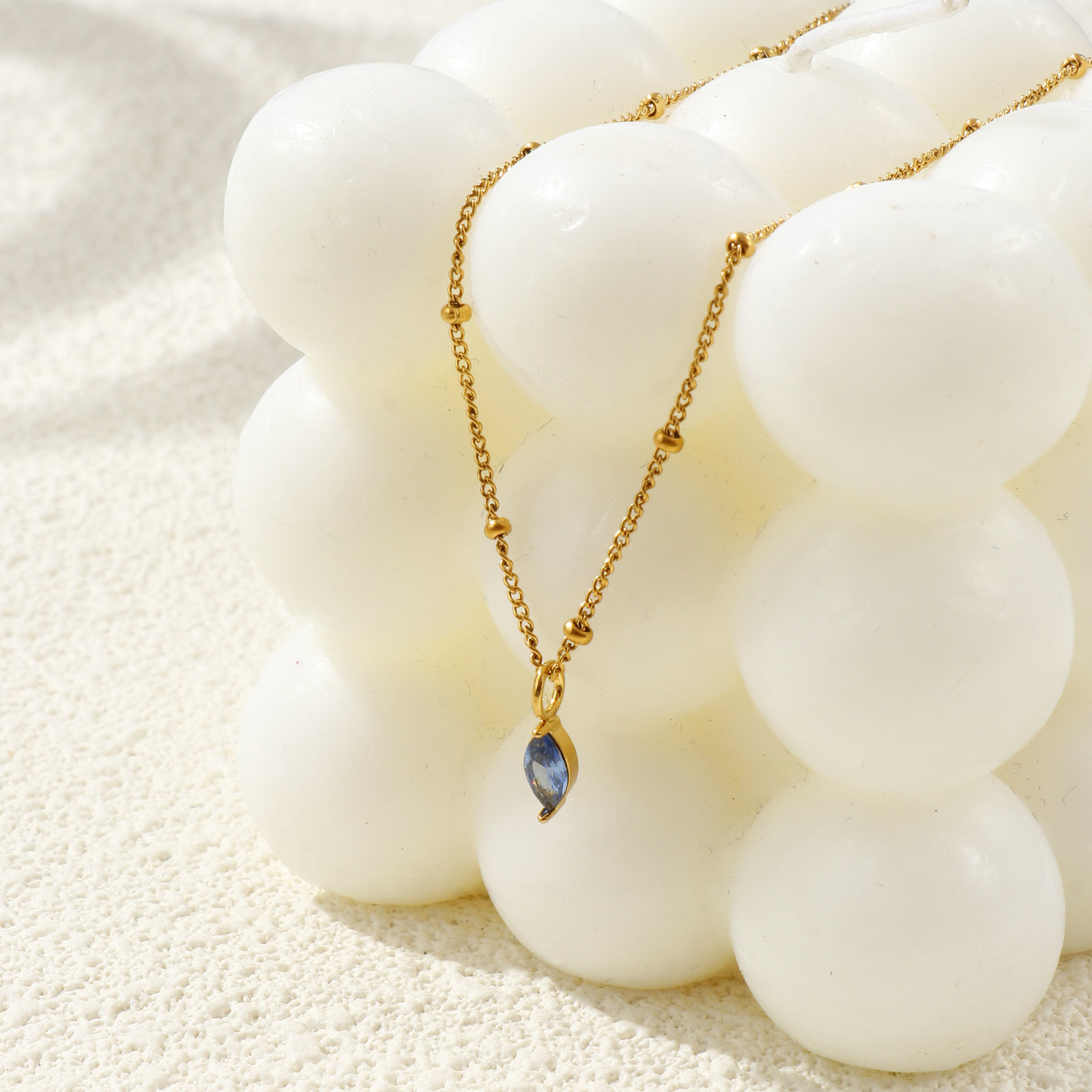 Изображение 18K настоящее золото с покрытием Снаряженные Цепи овальный Ожерелье с подвеской, 304 Нержавеющая Сталь & Циркон 45см + 5см, Для женщин, Камень рождения Стильный подарок, Экологичное вакуумное PVD-покрытие, 1 ШТ