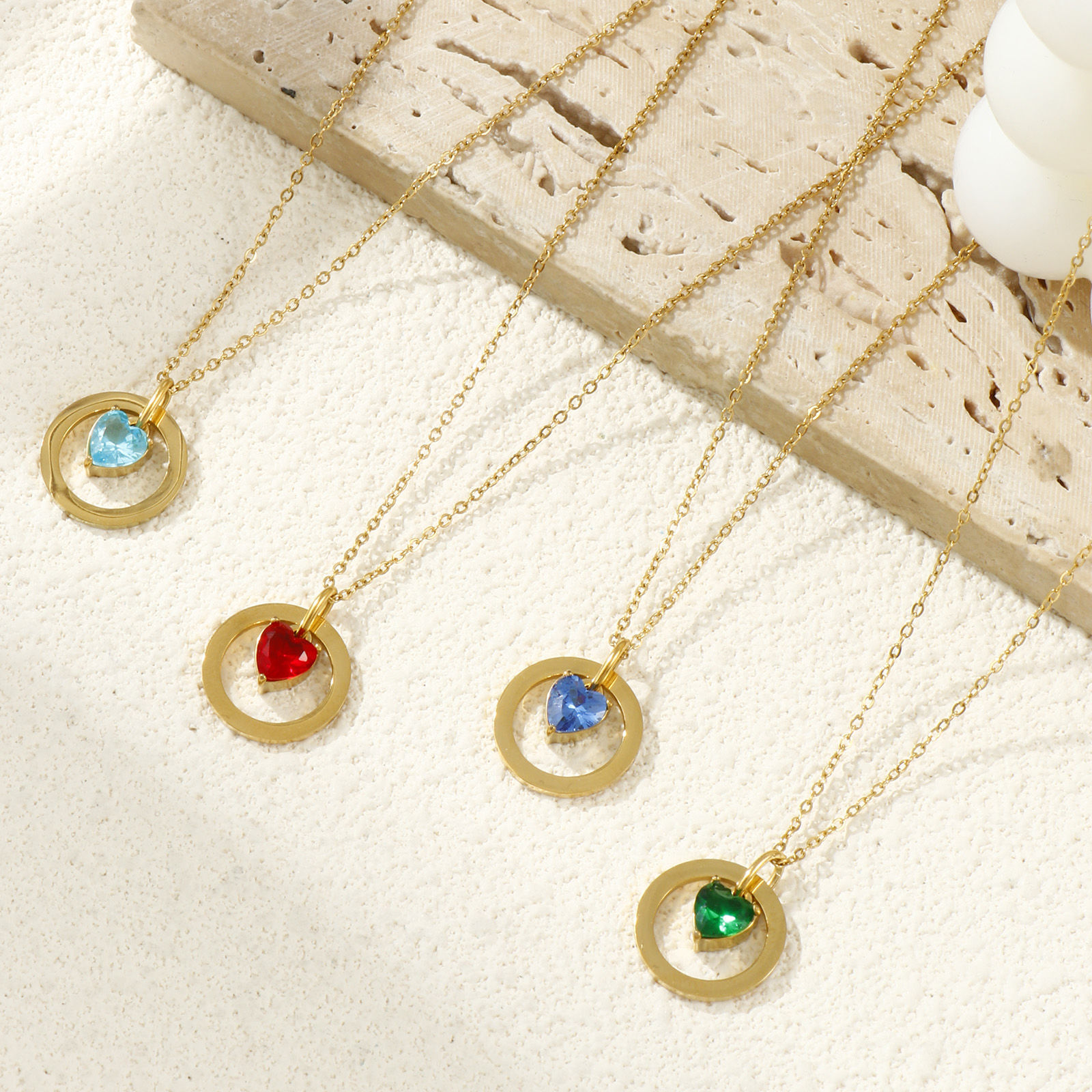 Picture of 18K Real Gold Plated Link Cable Chain Heart Pendant Charm Necklace, 304 Stainless Steel & Cubic Zirconia 45cm(17.7") + 5cm(2"), For Women, Hollow, Valentine's Day Dainty Gift, Eco-friendly PVD Vacuum Plating