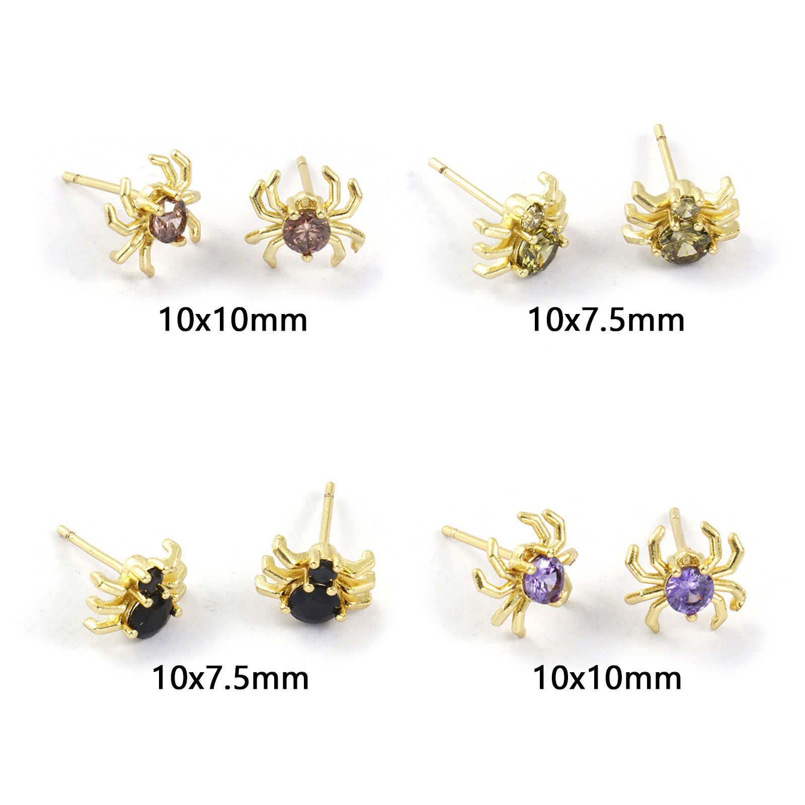 Immagine di Stylish Exquisite 18K Gold Plated Brass & Cubic Zirconia Halloween Spider Animal Ear Post Stud Earrings For Women Gift