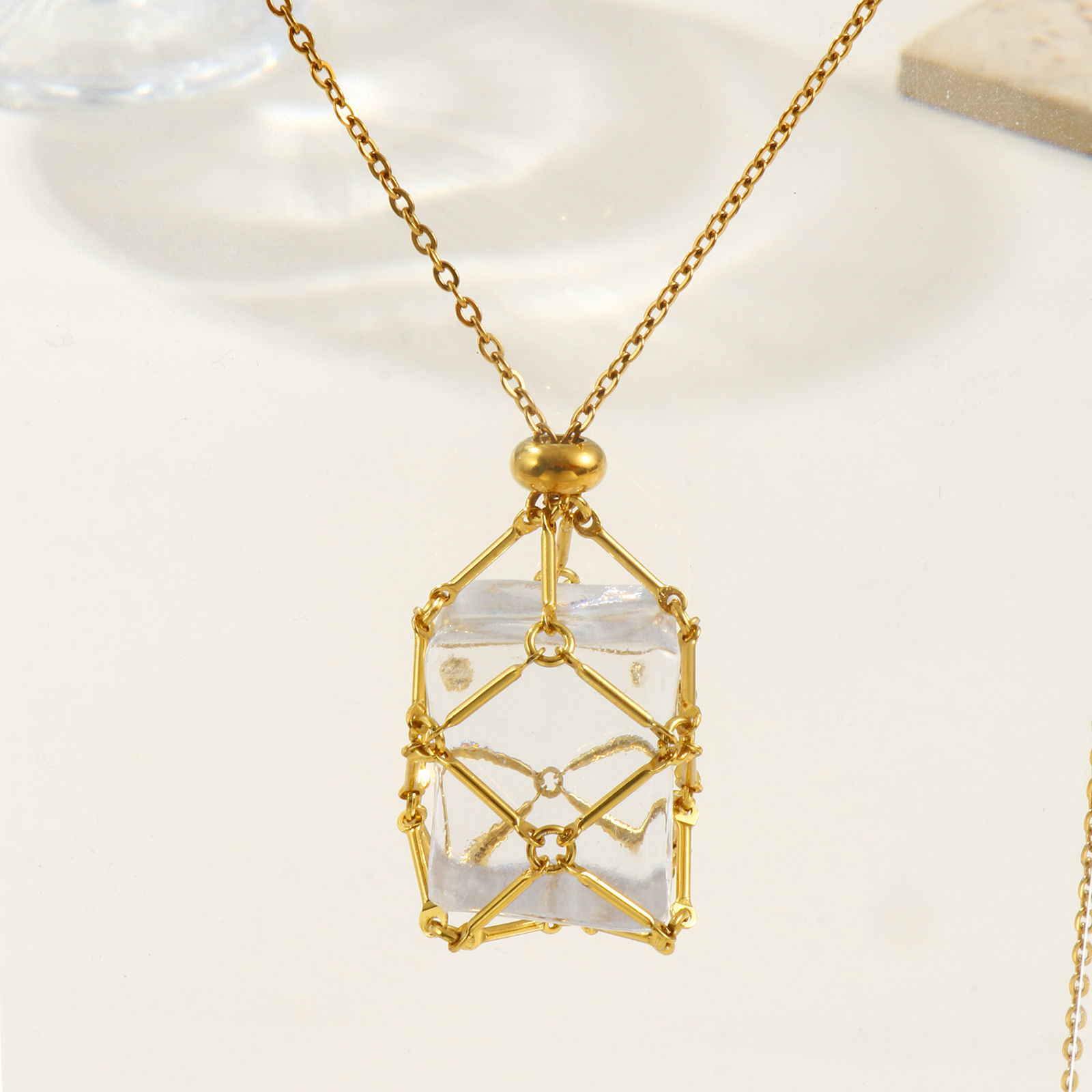 Picture of Link Cable Chain Empty Stone Holder Cage Necklace, 304 Stainless Steel For Women, Adjustable, Exquisite Stylish Gift, Eco-friendly