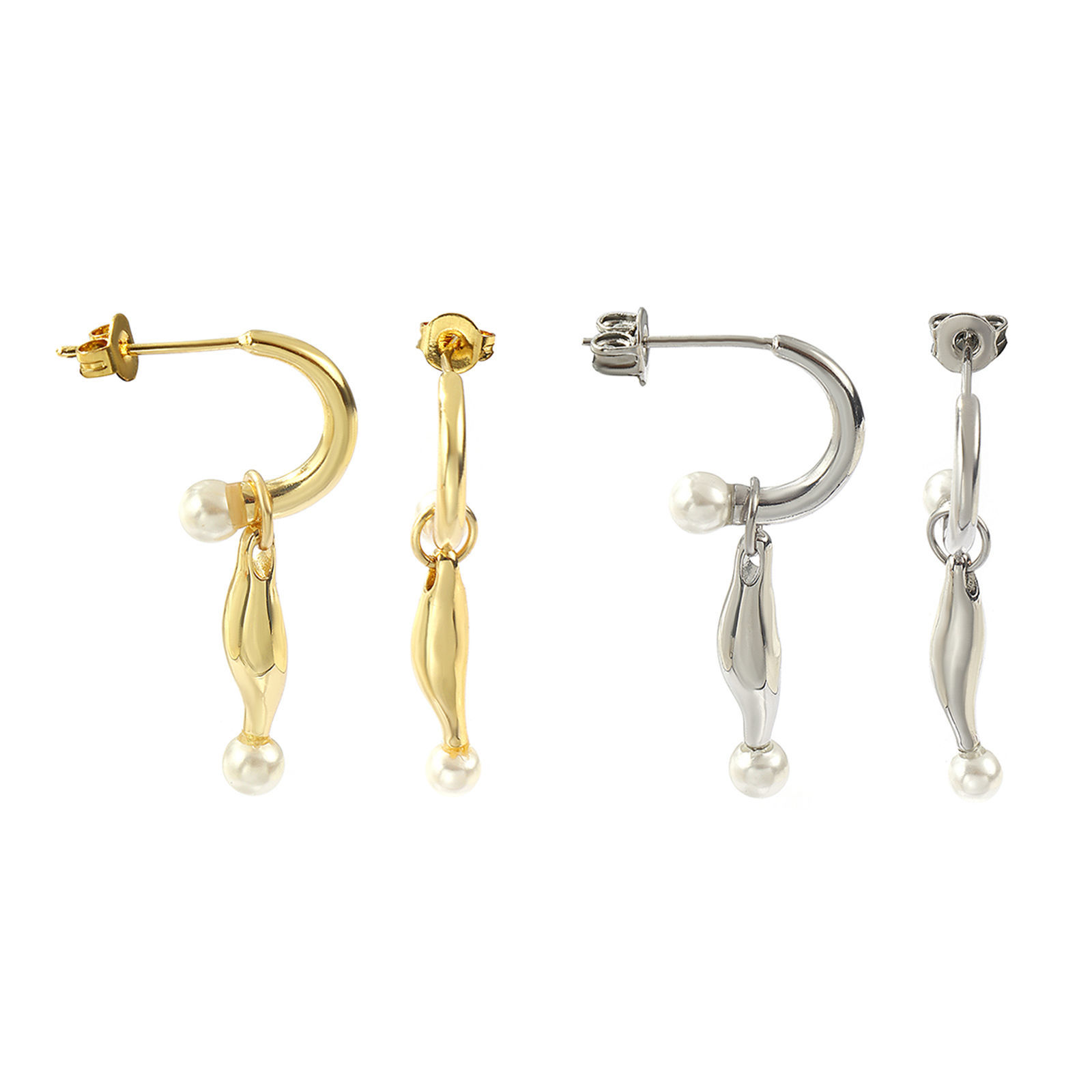 Picture of 1 Pair Eco-friendly Stylish Exquisite 18K Real Gold Plated White Brass & Acrylic Detachable Earrings For Women Gift 3.2cm x 0.4cm, Post/ Wire Size: 0.7mm(21 gauge)