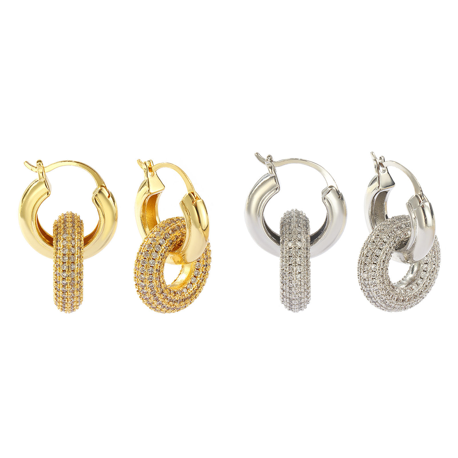 Изображение 1 Pair Eco-friendly Stylish Exquisite 18K Real Gold Plated Brass & Cubic Zirconia Circle Ring Micro Pave Earrings For Women Gift 3.4cm x 2.3cm, Post/ Wire Size: 0.6mm(23 gauge)