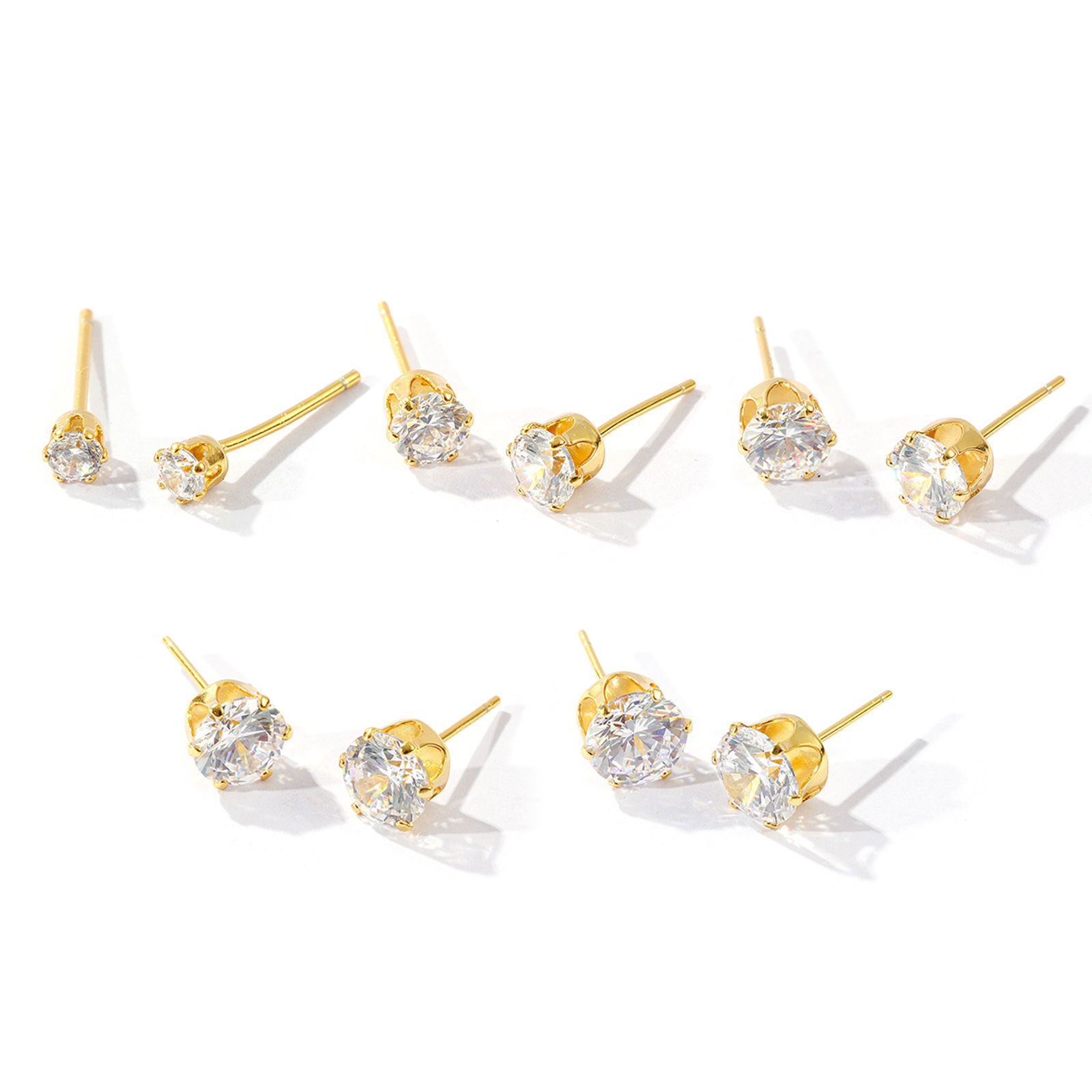 1 Pair Sterling Silver Exquisite Ear Post Stud Earrings Gold Plated Clear Cubic Zirconia With Stoppers Post/ Wire Size: 0.7mm(21 gauge) の画像