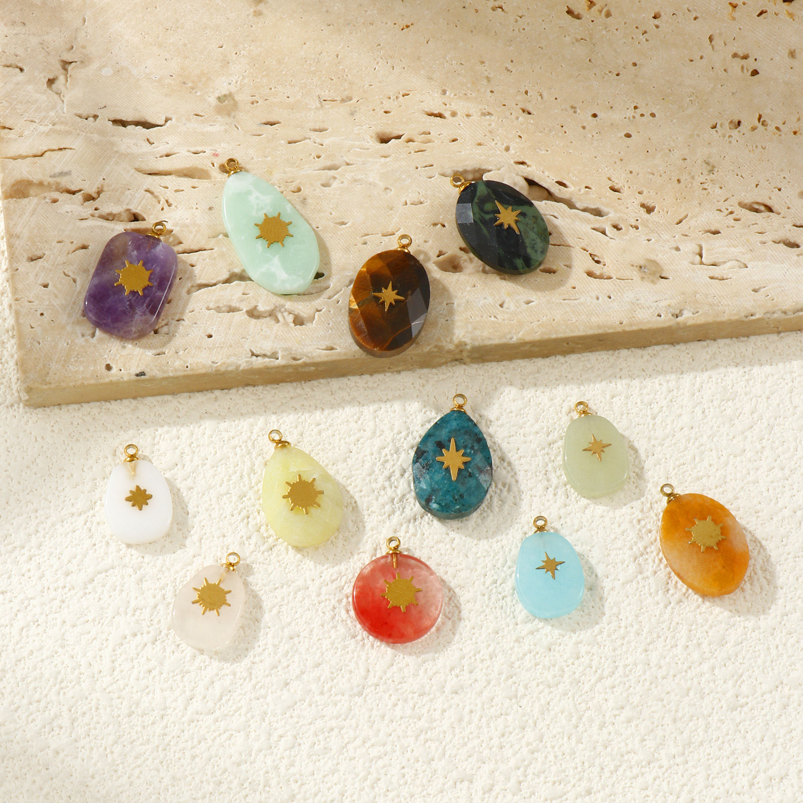Immagine di 1 Pz Ecologico 304 Acciaio Inossidabile & Gemma Geometrico Ciondoli Oro Placcato Multicolore Stella