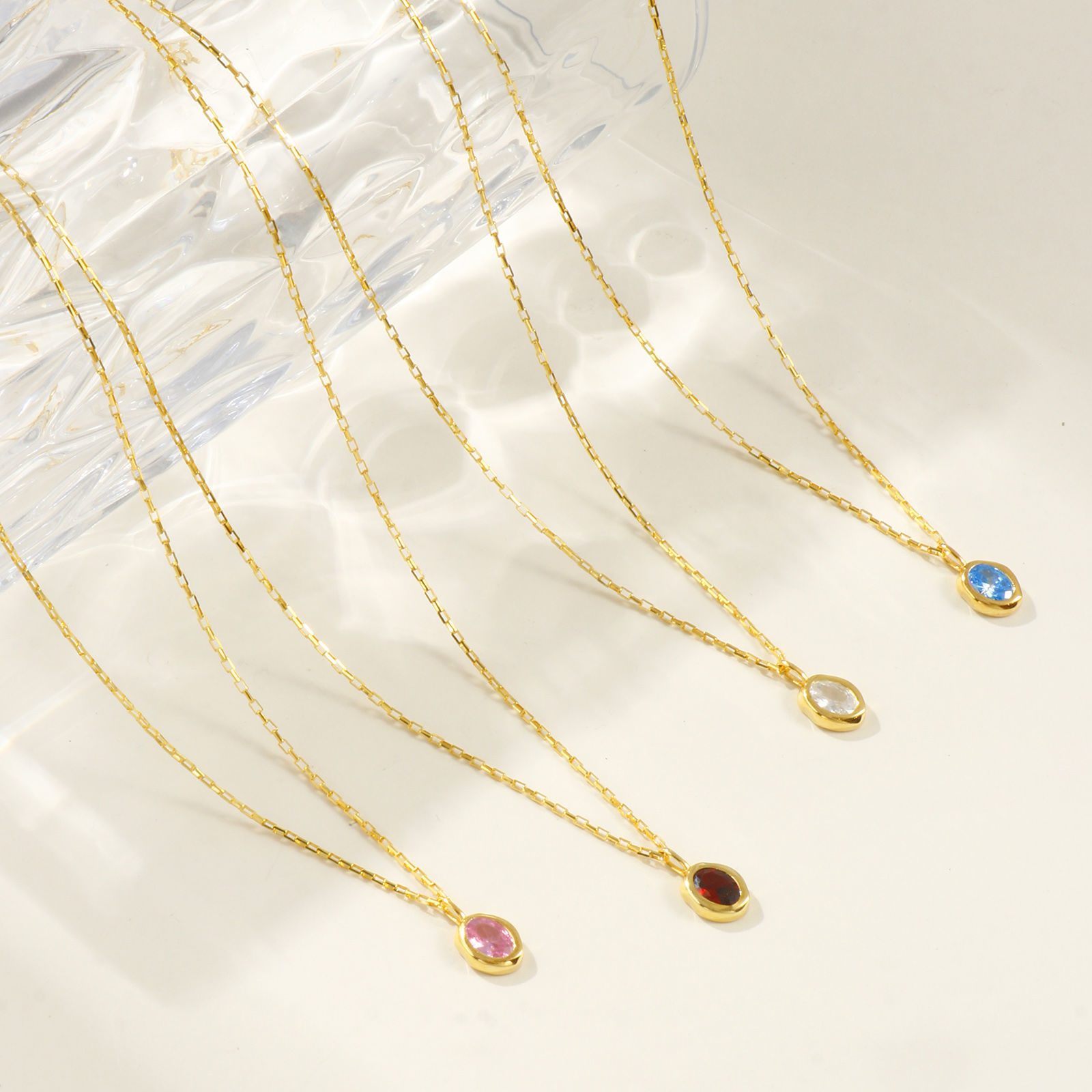 Bild von 1 Piece Sterling Silver & Cubic Zirconia Birthstone Pendant Charm Necklace 18K Gold Plated Oval 45cm(17.7") long