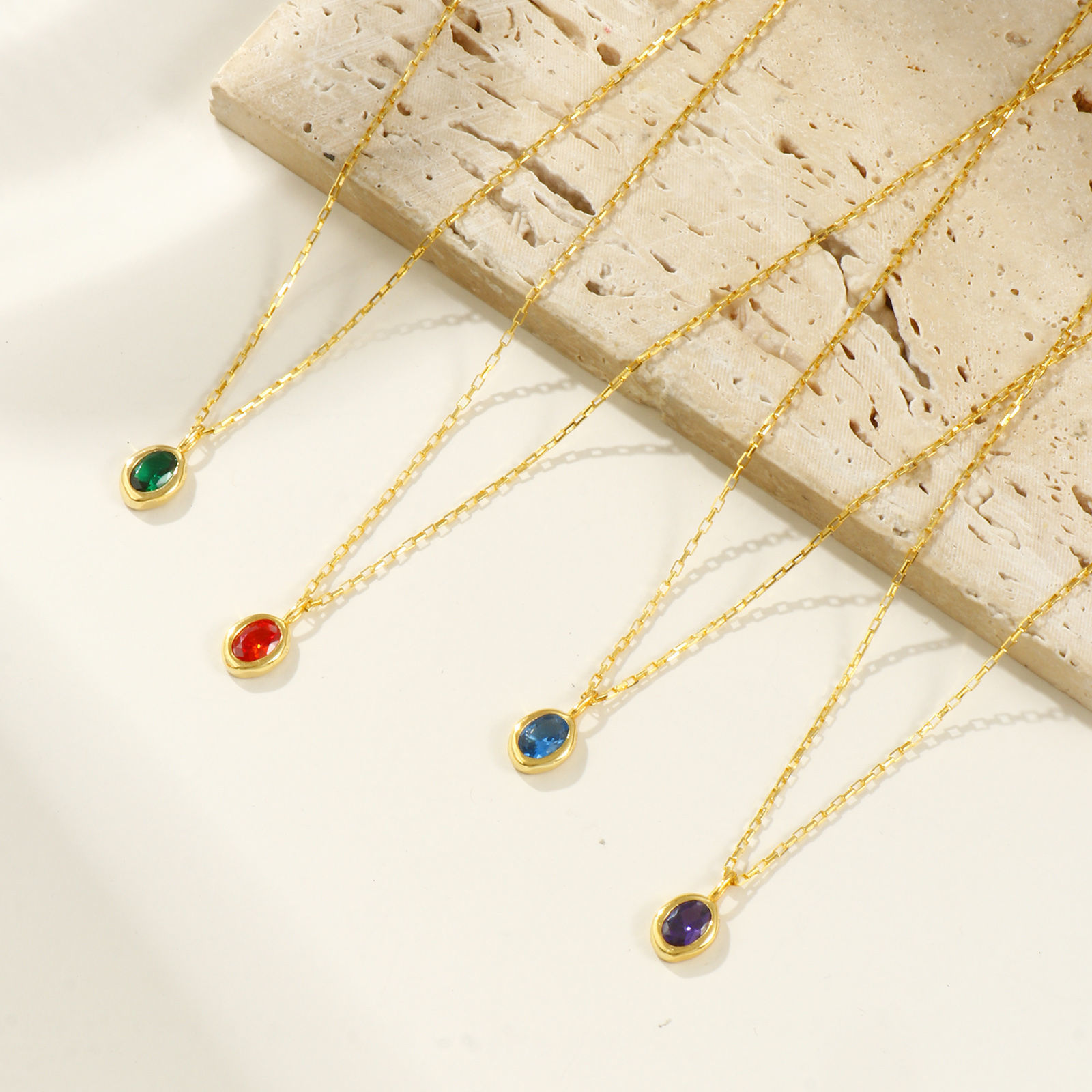 Bild von 1 Piece Sterling Silver & Cubic Zirconia Birthstone Pendant Charm Necklace 18K Gold Plated Oval 45cm(17.7") long