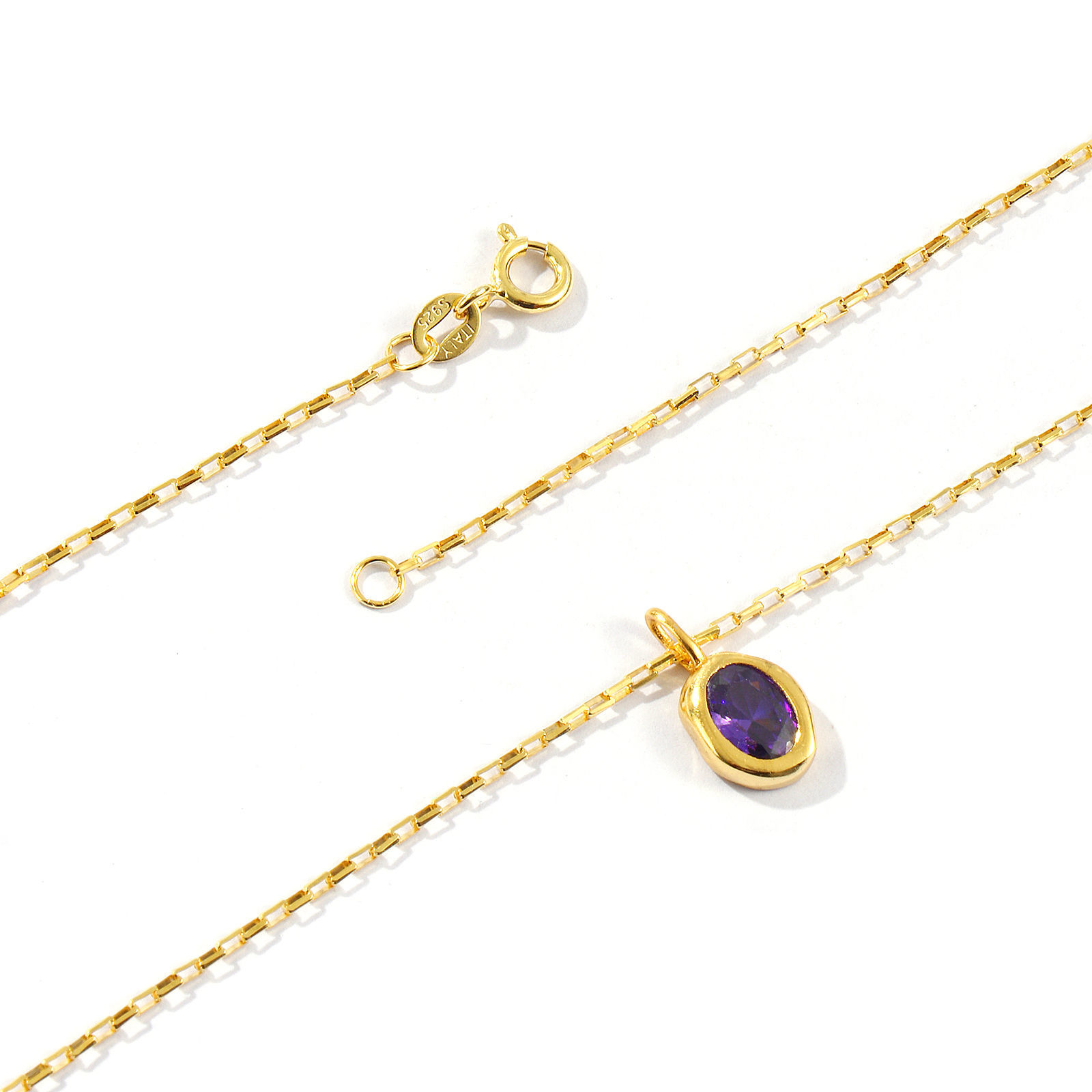 Bild von 1 Piece Sterling Silver & Cubic Zirconia Birthstone Pendant Charm Necklace 18K Gold Plated Oval 45cm(17.7") long