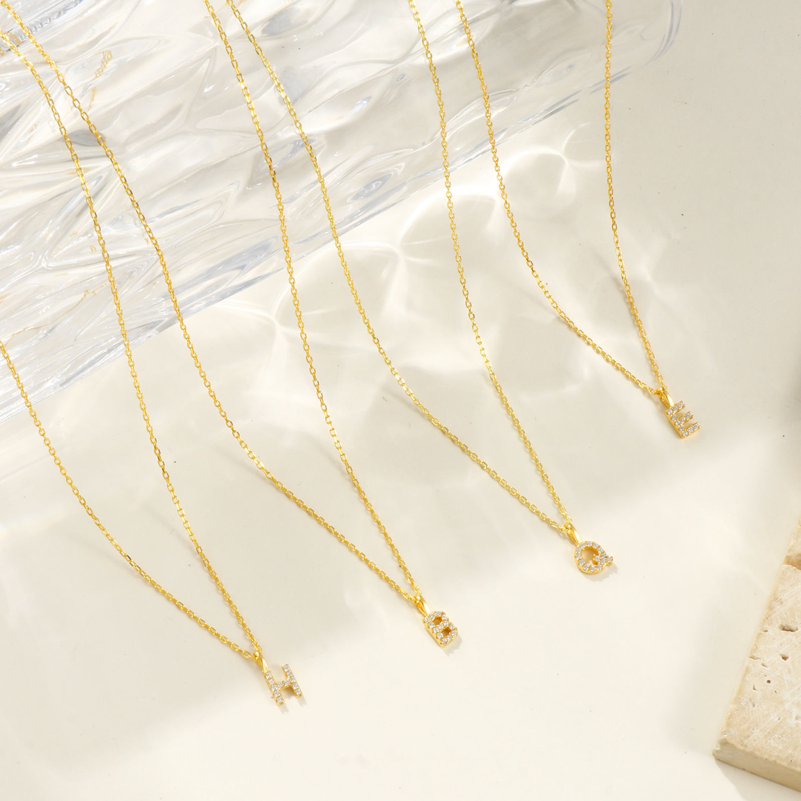 Picture of 1 Piece Sterling Silver Capital Alphabet Initial Letter Name Pendant Charm Necklace 18K Gold Plated Message " A-Z " Clear Cubic Zirconia 45cm(17.7") long