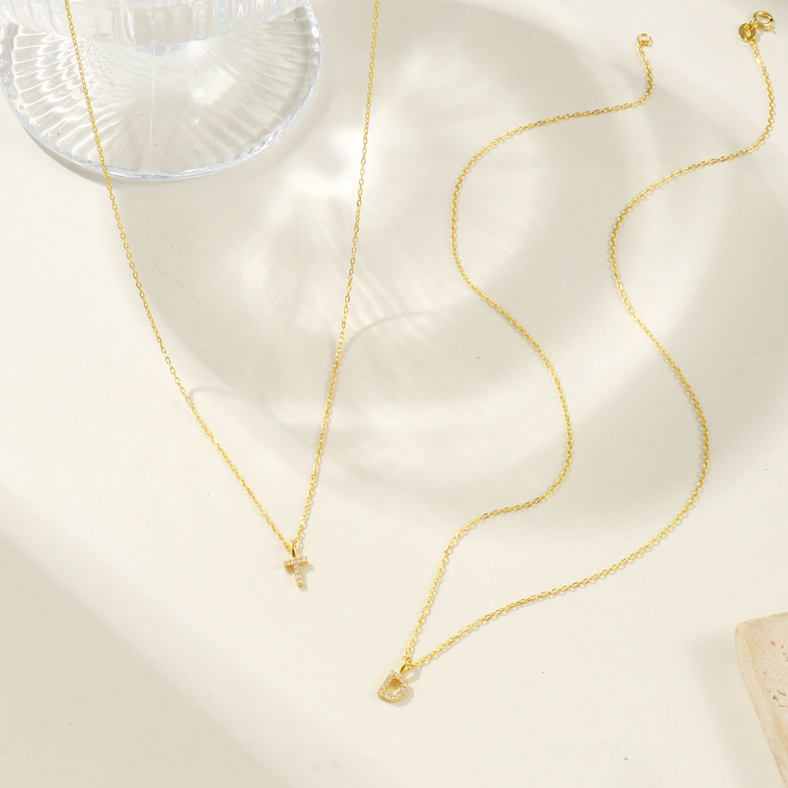 Picture of 1 Piece Sterling Silver Capital Alphabet Initial Letter Name Pendant Charm Necklace 18K Gold Plated Message " A-Z " Clear Cubic Zirconia 45cm(17.7") long