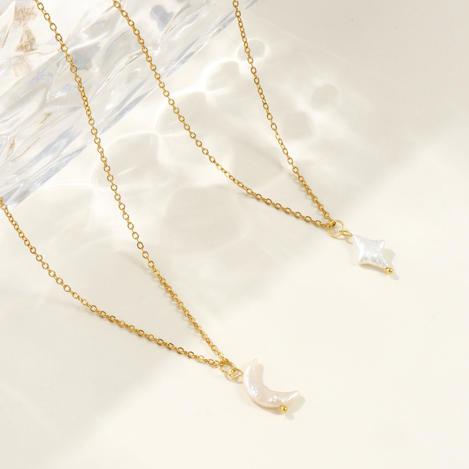 Picture of 18K Real Gold Plated Link Cable Chain Pendant Charm Necklace, 304 Stainless Steel & Natural Pearl 45cm(17.7") + 5cm(2"), For Women, White Baroque Dainty Gift, Eco-friendly PVD Vacuum Plating, 1 Piece