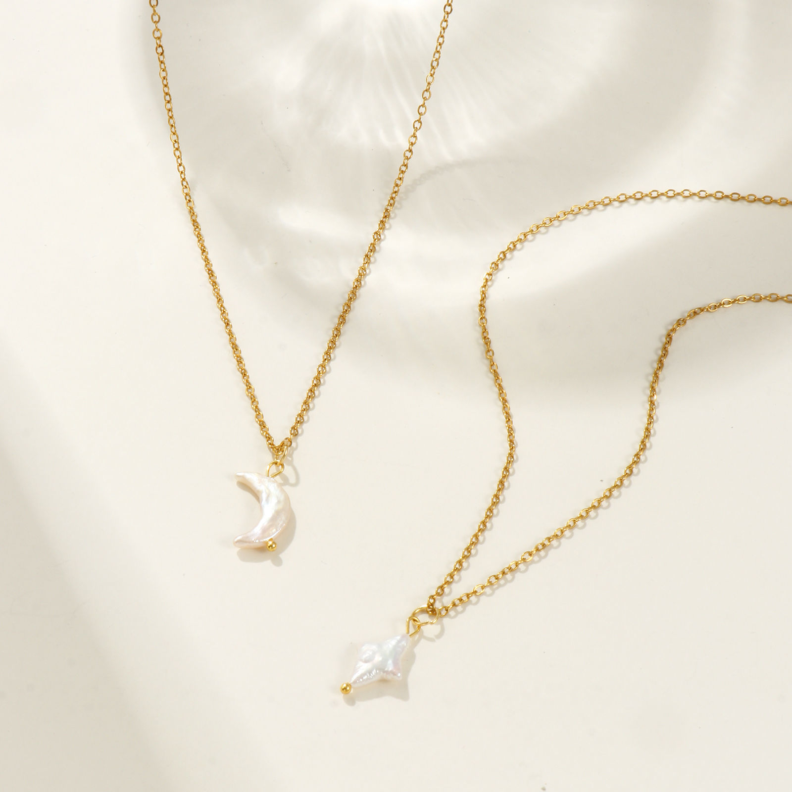 Picture of 18K Real Gold Plated Link Cable Chain Pendant Charm Necklace, 304 Stainless Steel & Natural Pearl 45cm(17.7") + 5cm(2"), For Women, White Baroque Dainty Gift, Eco-friendly PVD Vacuum Plating, 1 Piece