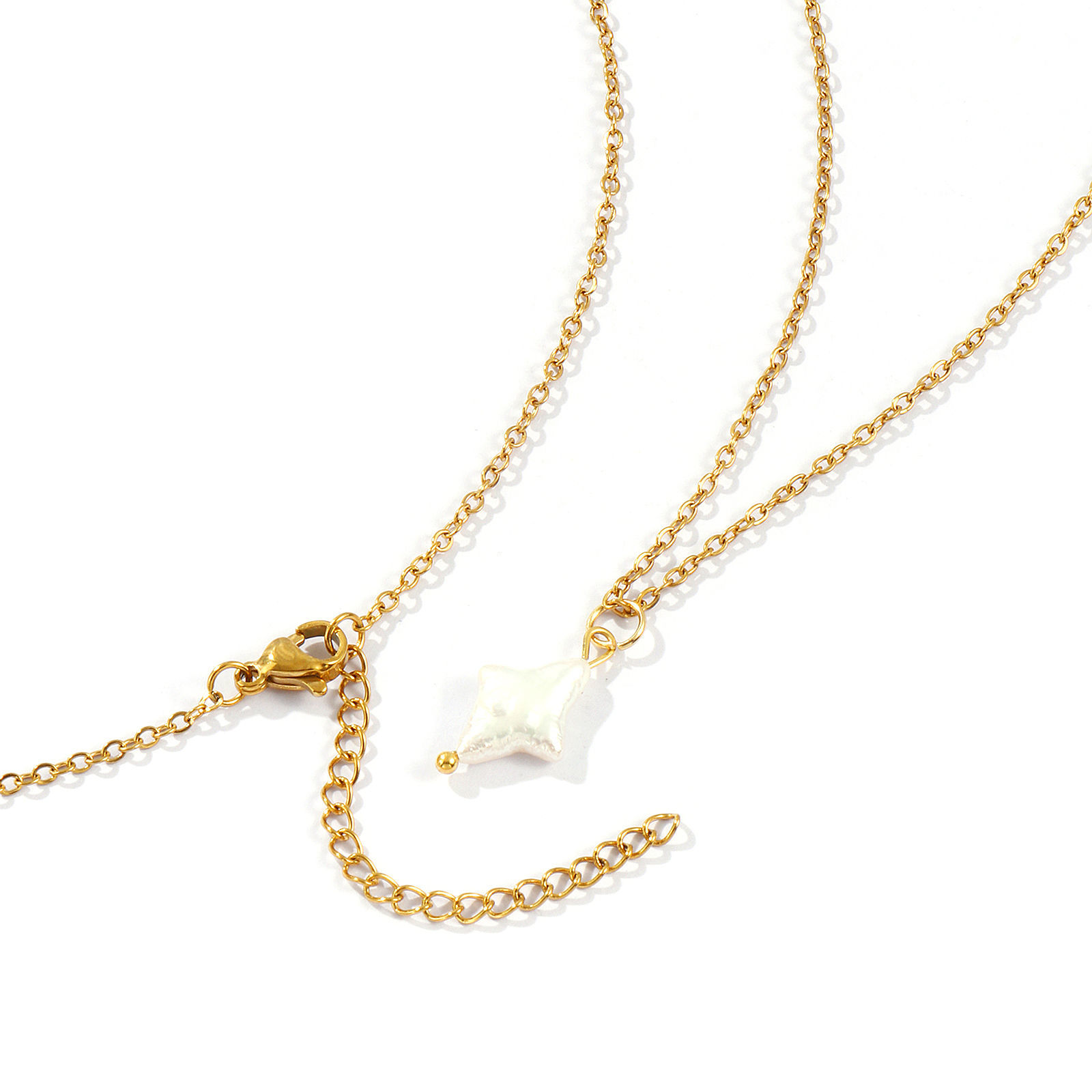 Picture of 18K Real Gold Plated Link Cable Chain Pendant Charm Necklace, 304 Stainless Steel & Natural Pearl 45cm(17.7") + 5cm(2"), For Women, White Baroque Dainty Gift, Eco-friendly PVD Vacuum Plating, 1 Piece