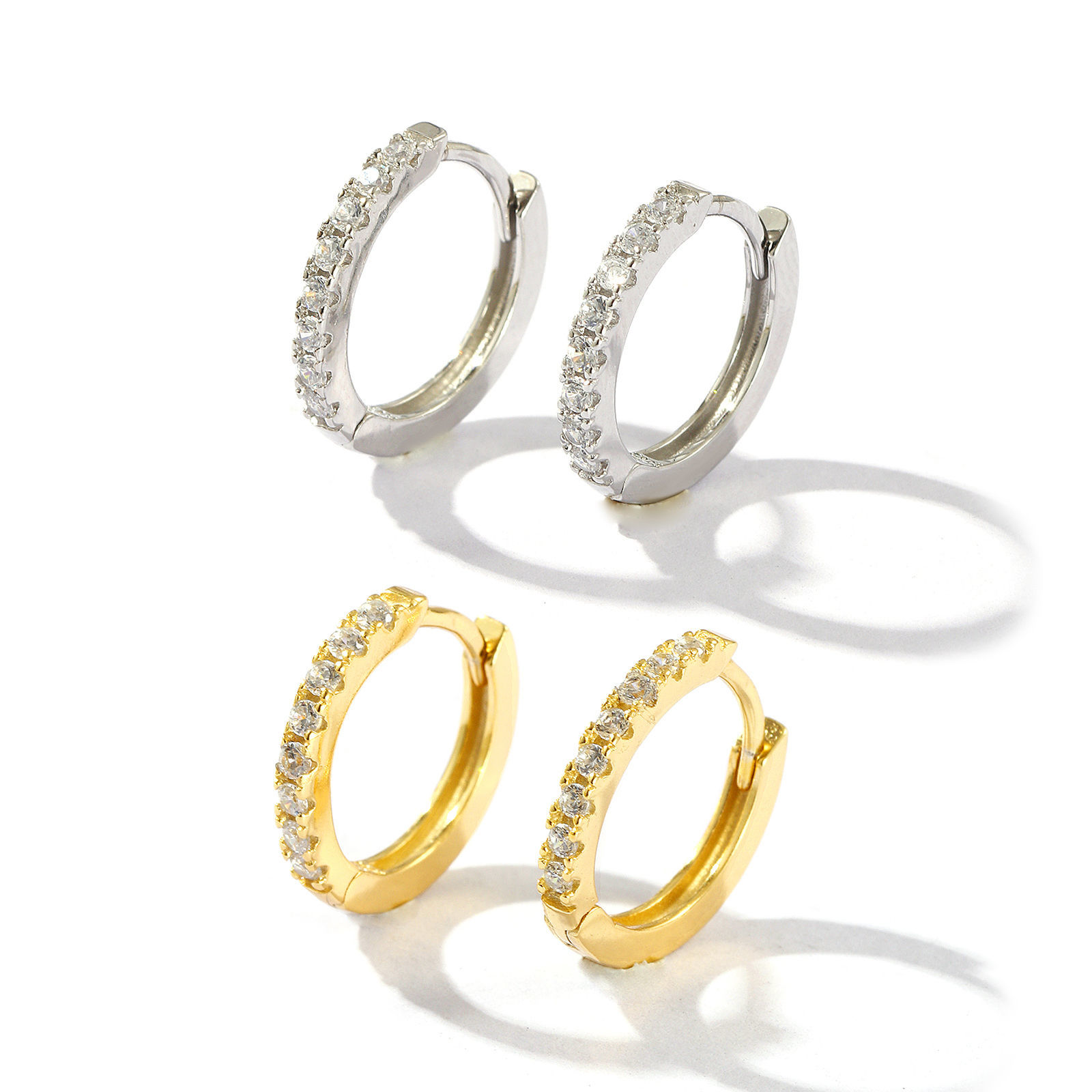 Изображение 1 Пара Чистое Серебро Изысканный Серьги-кольца Разноцветный Прозрачный Искусственный Циркон Бижутерия усыпанная мелким фианит