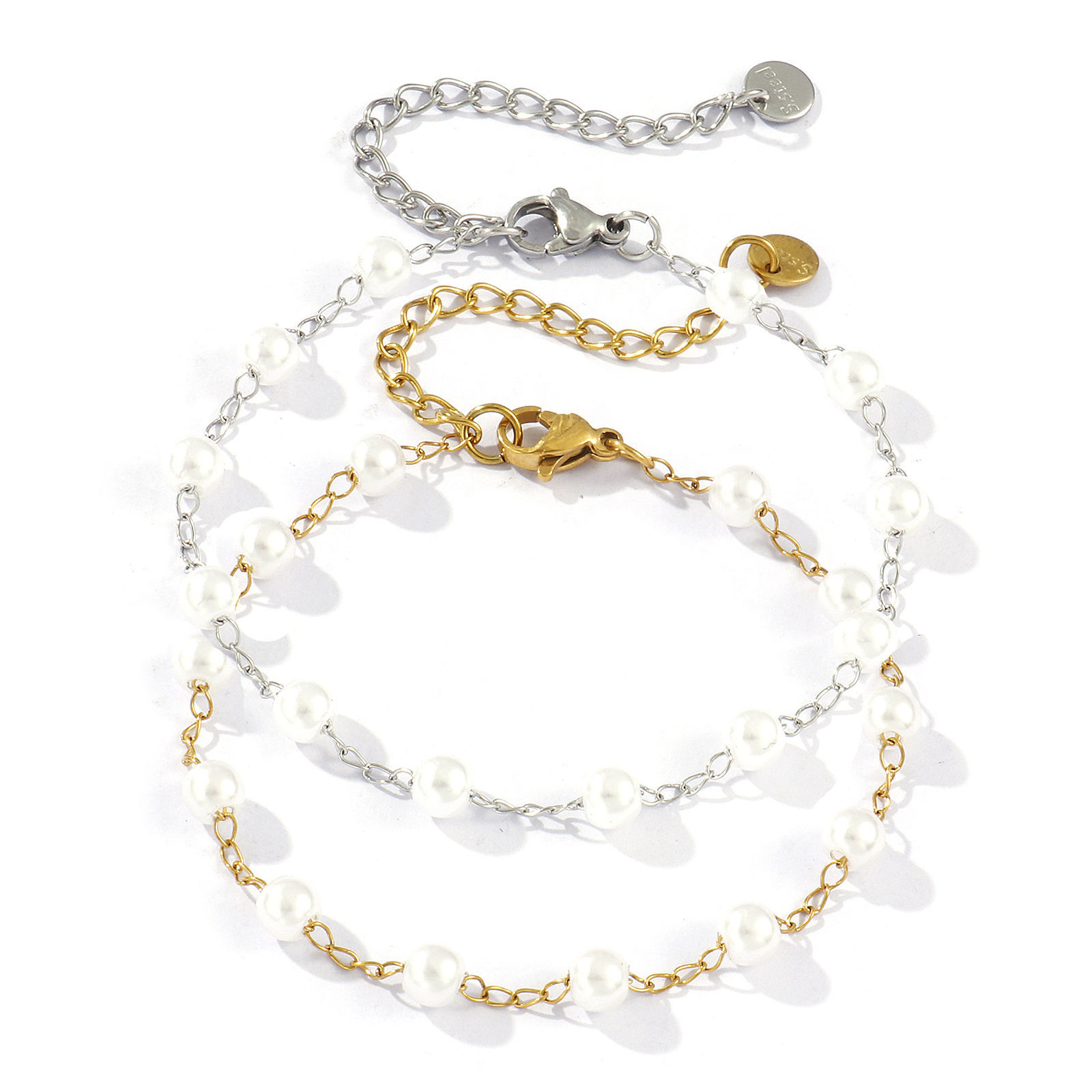 Immagine di 1 Piece Eco-friendly Dainty Exquisite Multicolor White 304 Stainless Steel & Acrylic Beaded Chain Bracelets For Women Gift 18cm(7.1") long