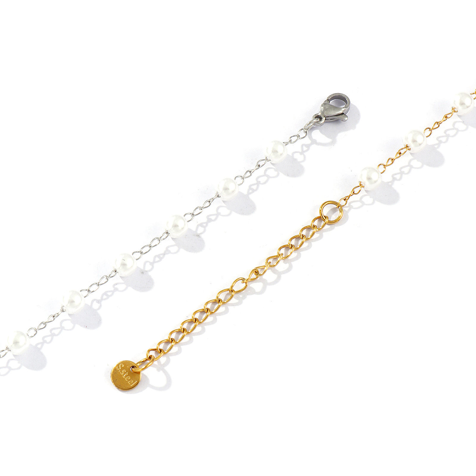 Immagine di 1 Piece Eco-friendly Dainty Exquisite Multicolor White 304 Stainless Steel & Acrylic Beaded Chain Bracelets For Women Gift 18cm(7.1") long