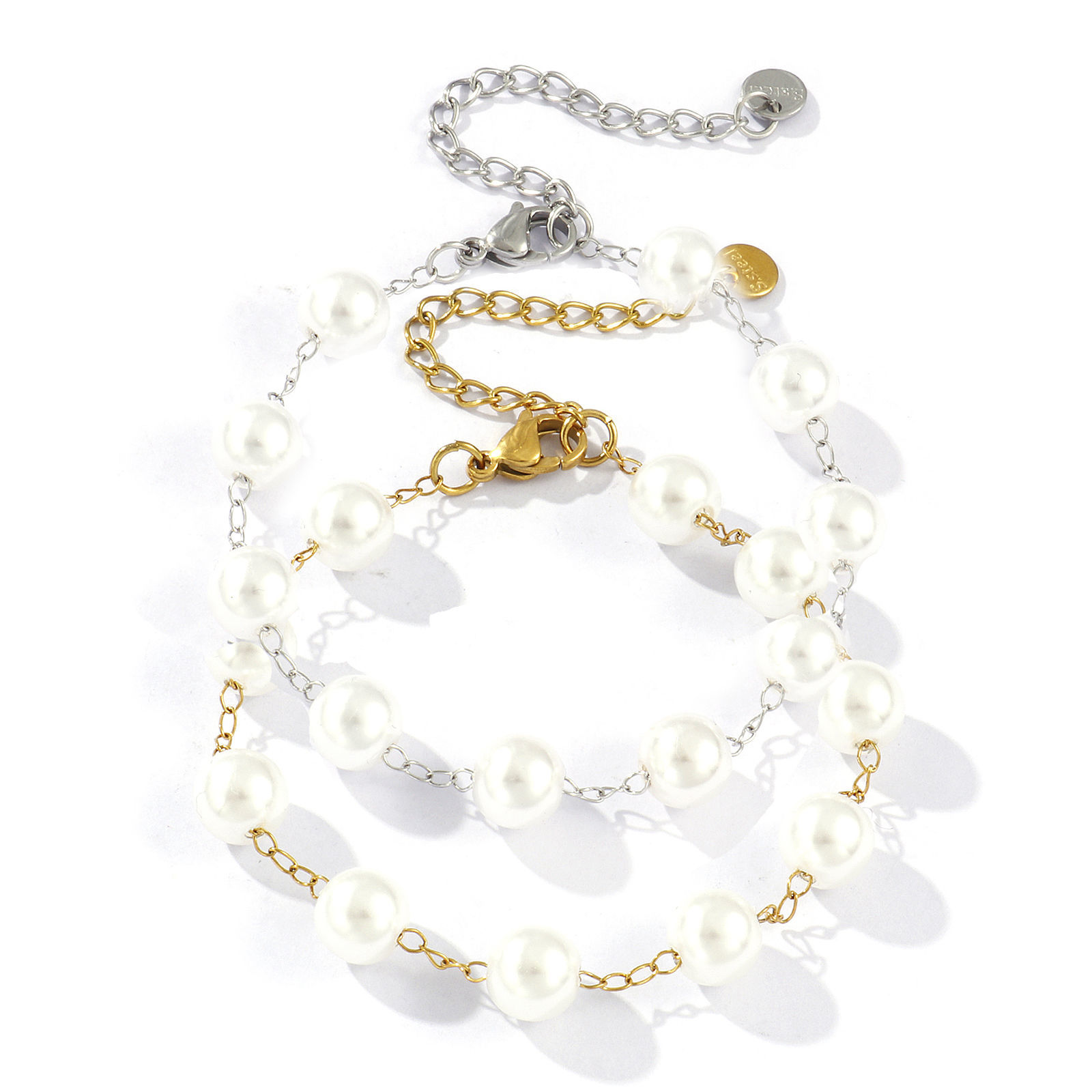 Picture of Eco-friendly Dainty Exquisite Multicolor White 304 Stainless Steel & Acrylic Beaded Chain Bracelets For Women Gift 18cm(7.1") long