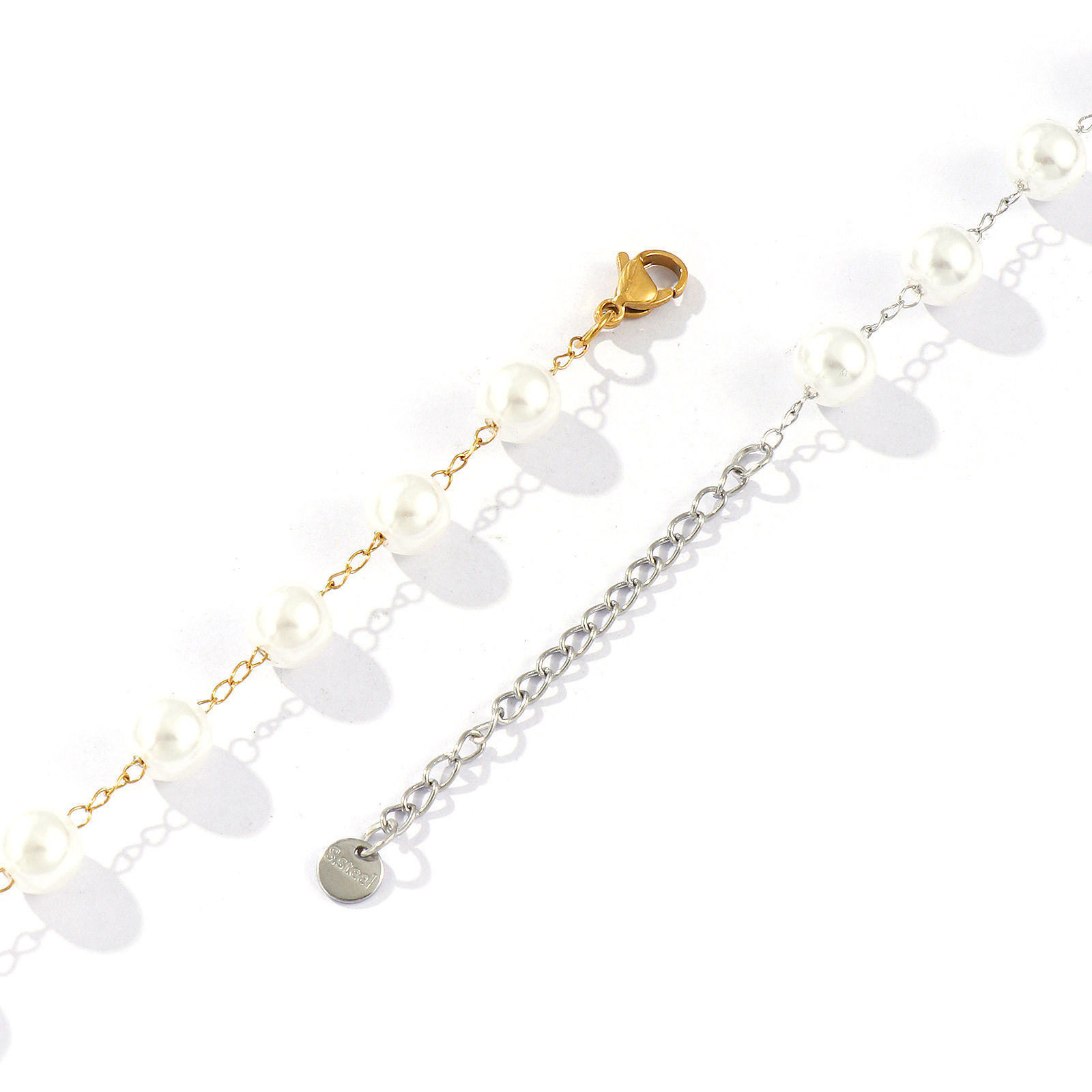 Picture of Eco-friendly Dainty Exquisite Multicolor White 304 Stainless Steel & Acrylic Beaded Chain Bracelets For Women Gift 18cm(7.1") long