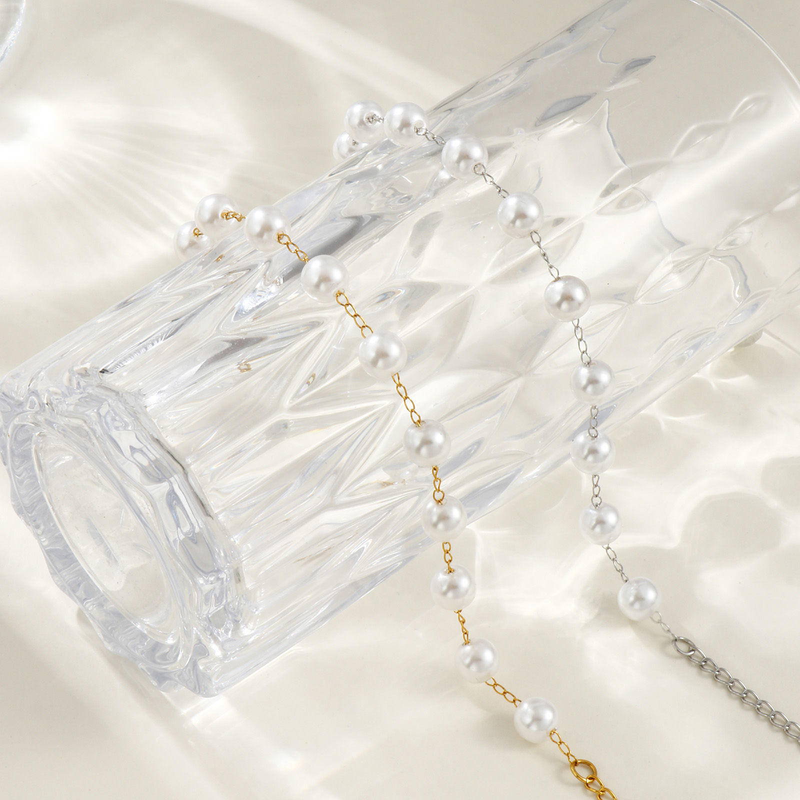 Picture of Eco-friendly Dainty Exquisite Multicolor White 304 Stainless Steel & Acrylic Beaded Chain Bracelets For Women Gift 18cm(7.1") long