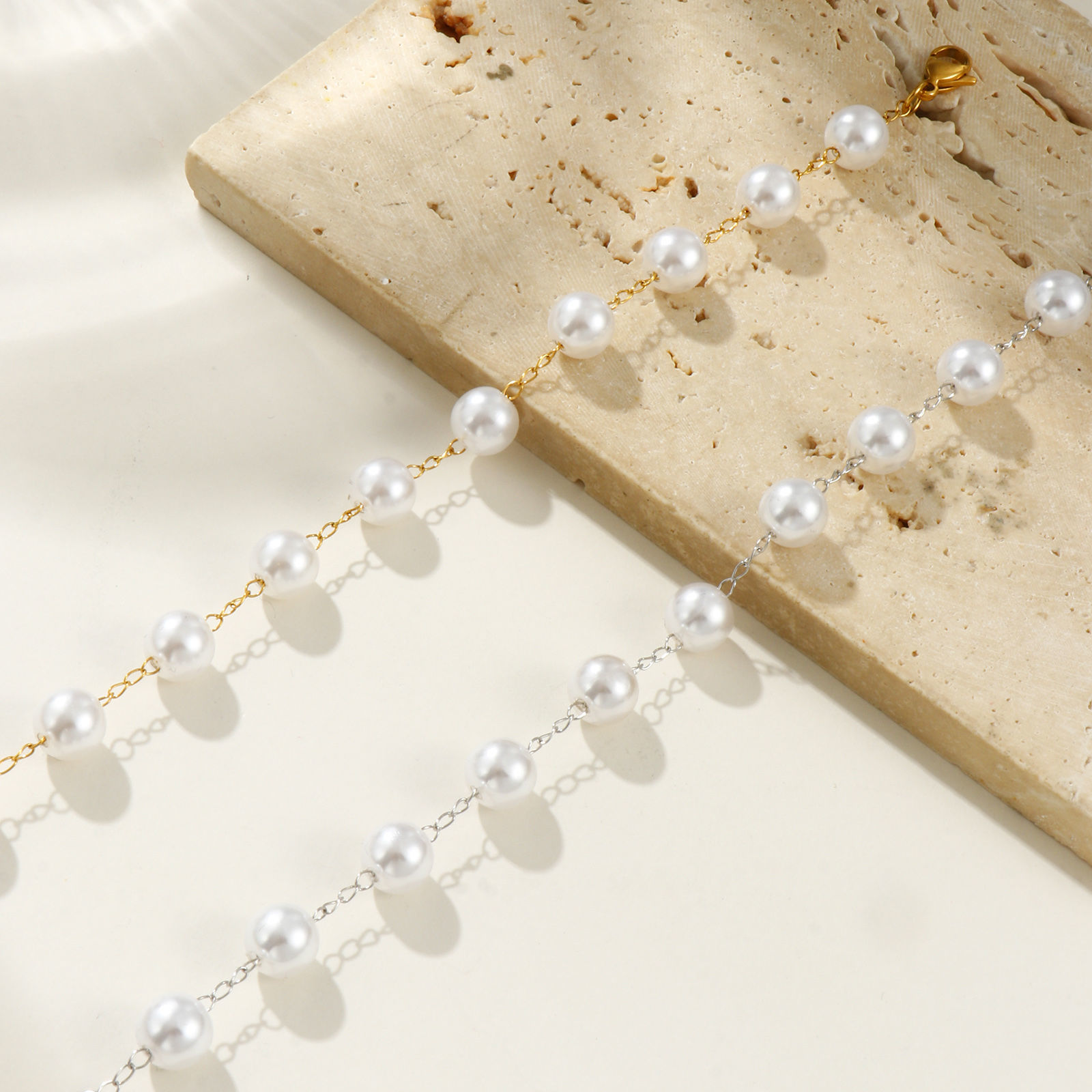 Picture of Eco-friendly Dainty Exquisite Multicolor White 304 Stainless Steel & Acrylic Beaded Chain Bracelets For Women Gift 18cm(7.1") long