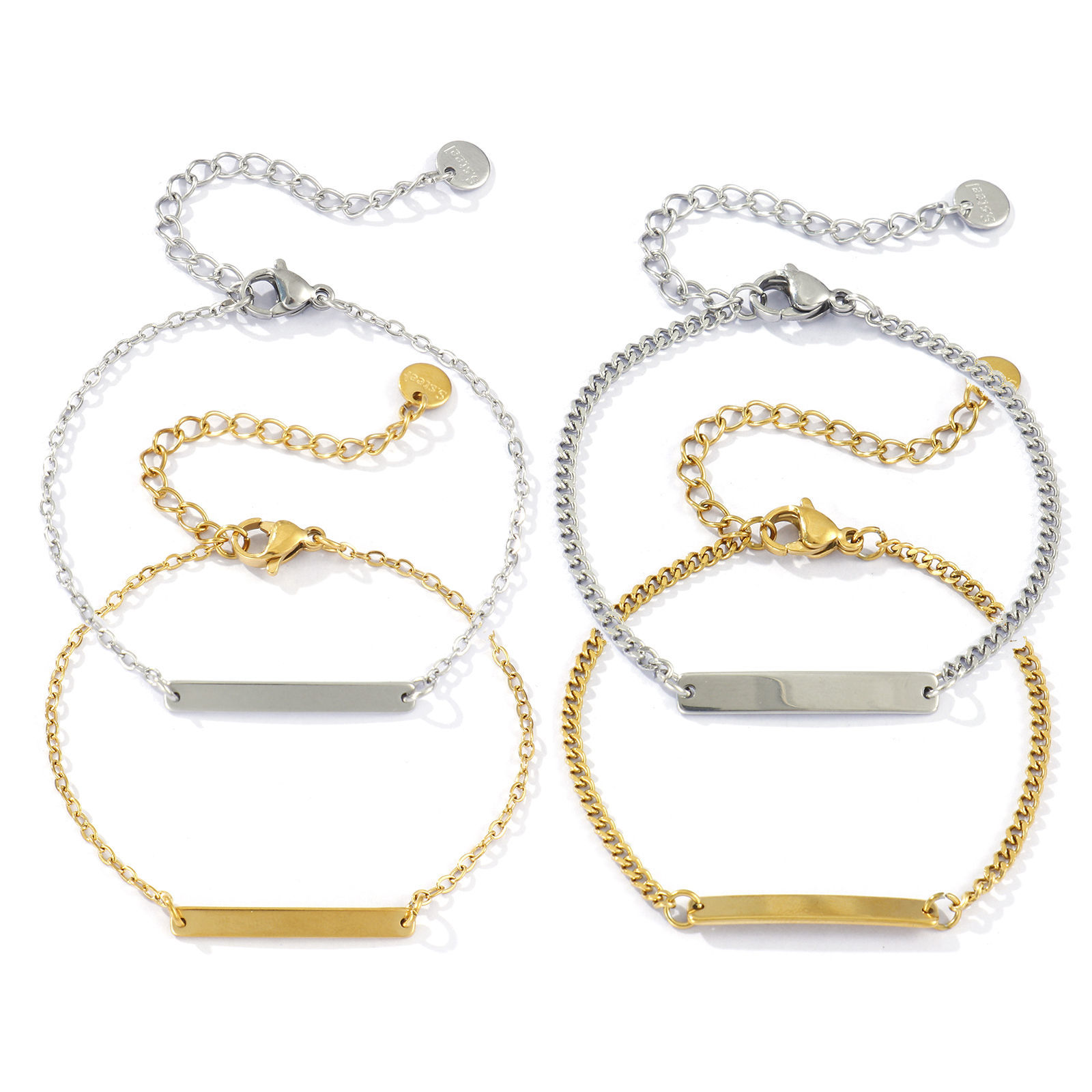 Image de 1 Pièce Bracelets Étiquettes d'Estampage Vierges Simple en 304 Acier Inoxydable Respectueux de la Nature Rectangle Multicolore Polissage Unilatéral 15cm long