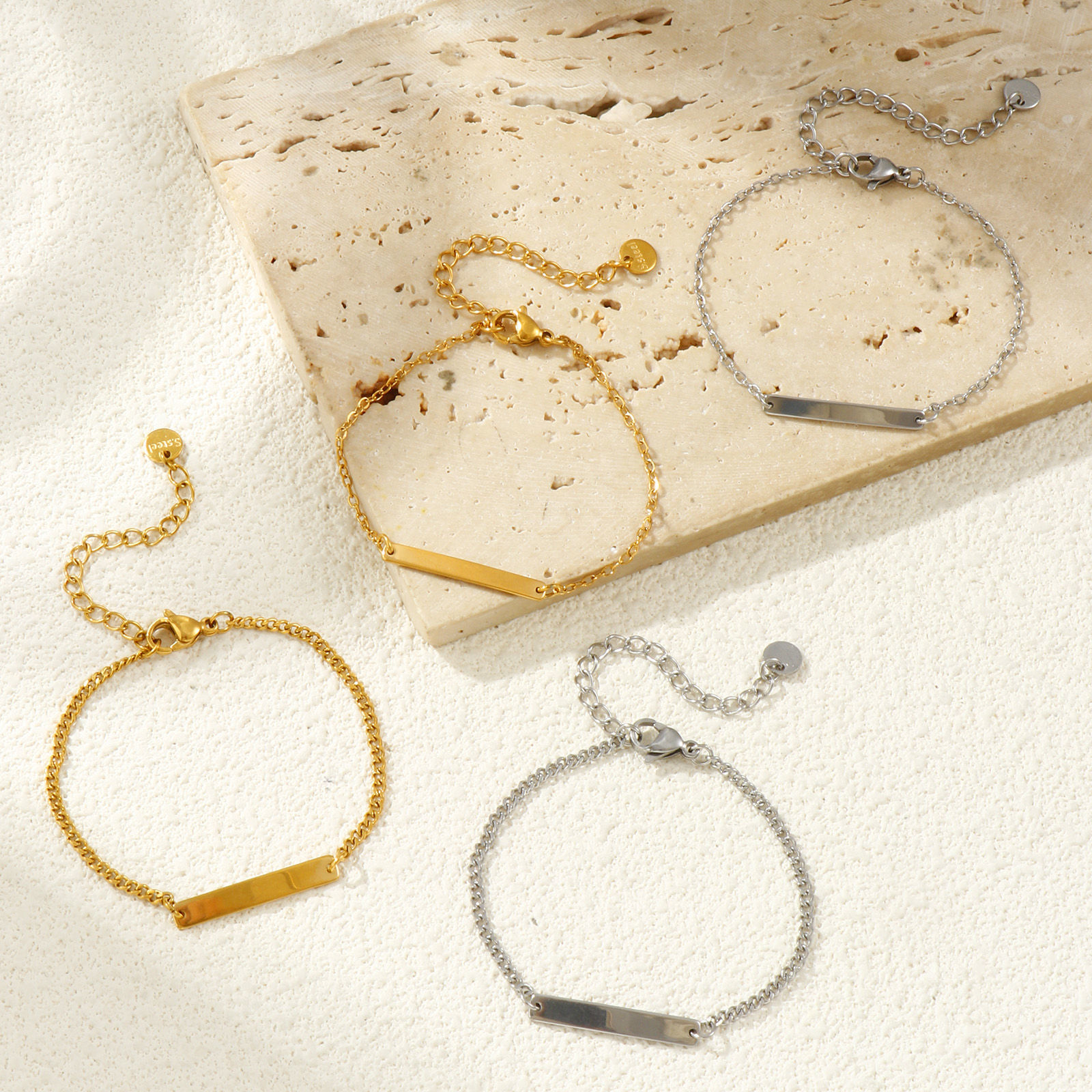 Image de 1 Pièce Bracelets Étiquettes d'Estampage Vierges Simple en 304 Acier Inoxydable Respectueux de la Nature Rectangle Multicolore Polissage Unilatéral 15cm long