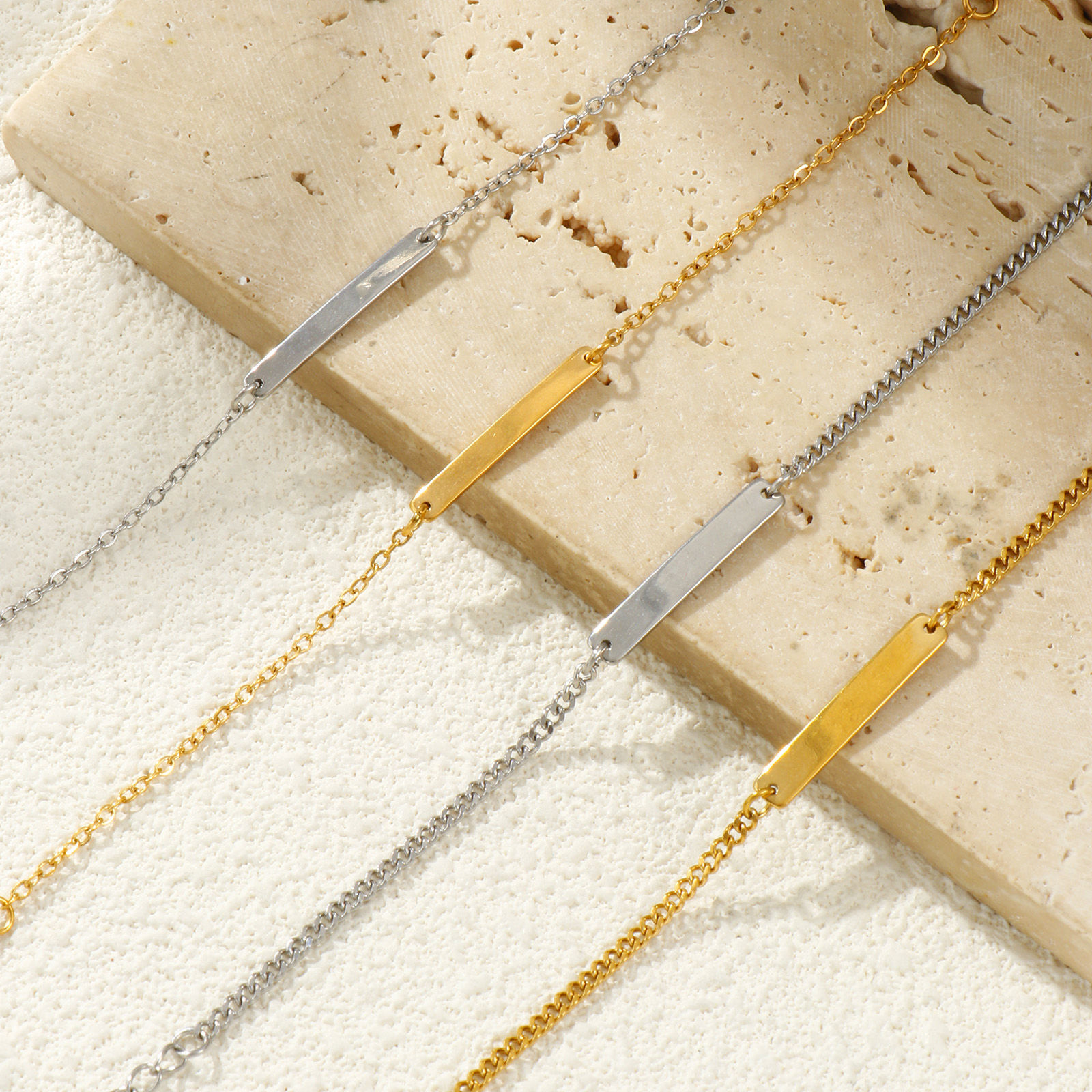 Image de 1 Pièce Bracelets Étiquettes d'Estampage Vierges Simple en 304 Acier Inoxydable Respectueux de la Nature Rectangle Multicolore Polissage Unilatéral 15cm long