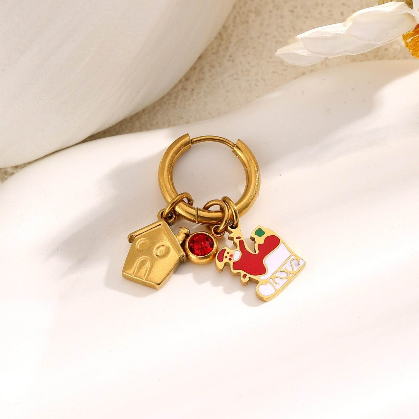 Image de 1 Pair Vacuum Plating Stylish Christmas 18K Real Gold Plated Multicolor 304 Stainless Steel Enamel Hoop Earrings For Women Gift 12mm Dia.