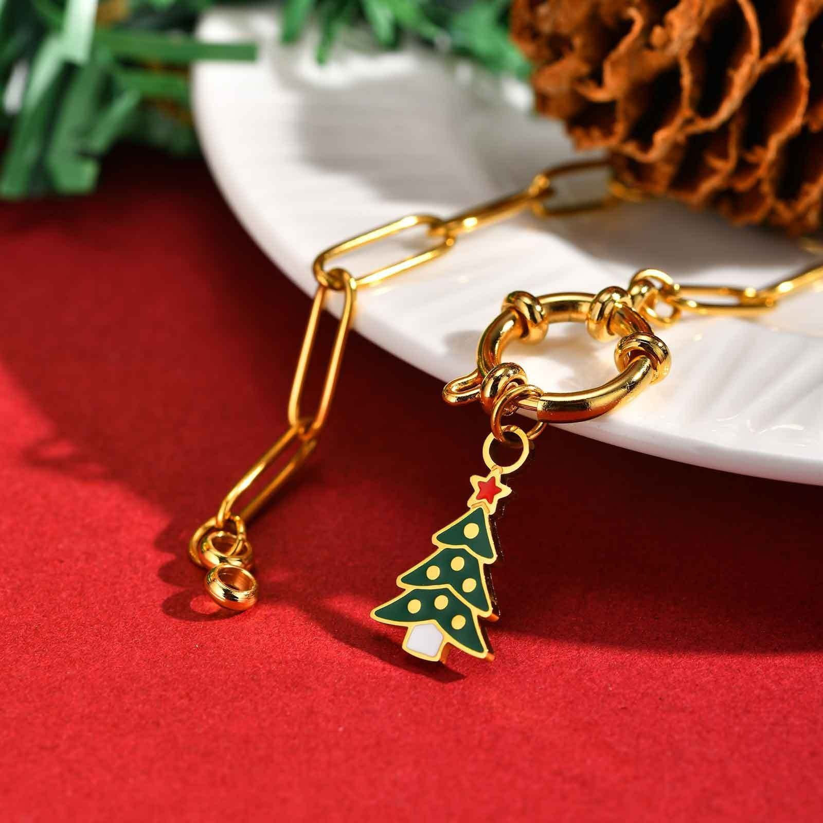 Immagine di 1 Piece Eco-friendly Stylish Exquisite 18K Gold Plated 201 Stainless Steel Link Cable Chain Christmas Enamel Charm Bracelets For Women Gift 18cm(7.1") long