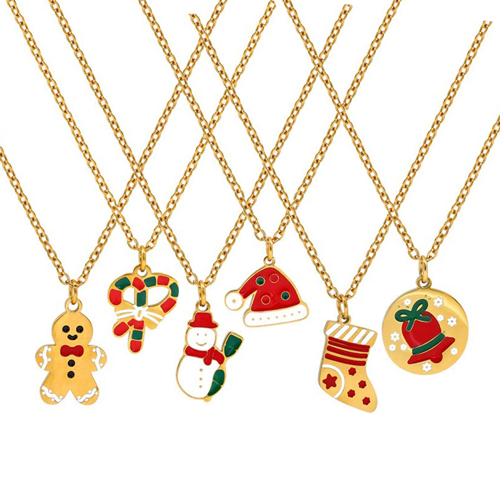 Picture of 18K Real Gold Plated Pendant Charm Necklace, 304 Stainless Steel 39cm(15.4") + 5cm(2"), For Women, Enamel Christmas Stylish Gift, Vacuum Plating, 1 Piece