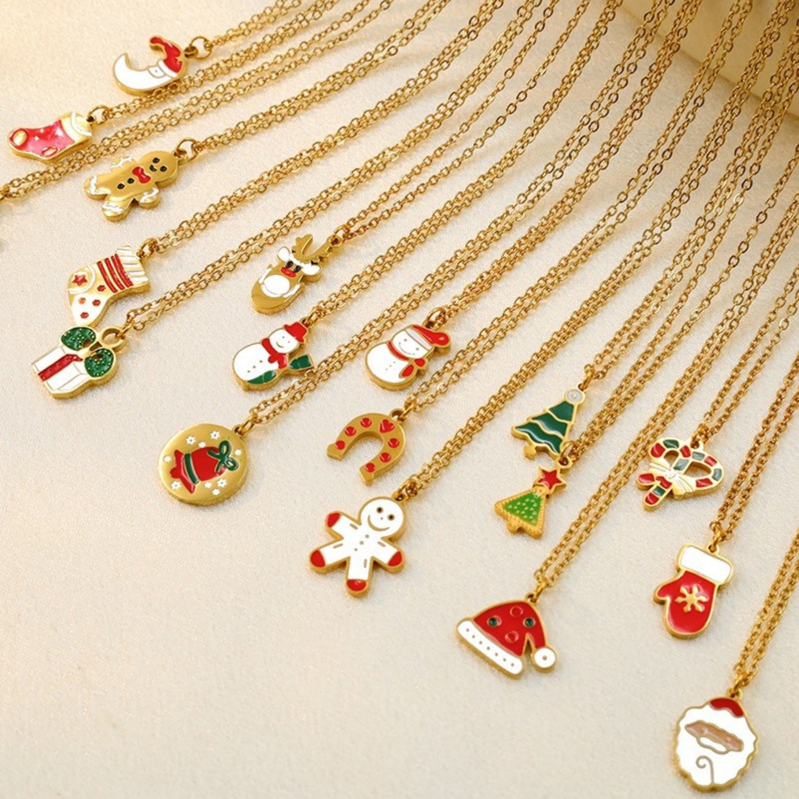 Picture of 18K Real Gold Plated Pendant Charm Necklace, 304 Stainless Steel 39cm(15.4") + 5cm(2"), For Women, Enamel Christmas Stylish Gift, Vacuum Plating, 1 Piece