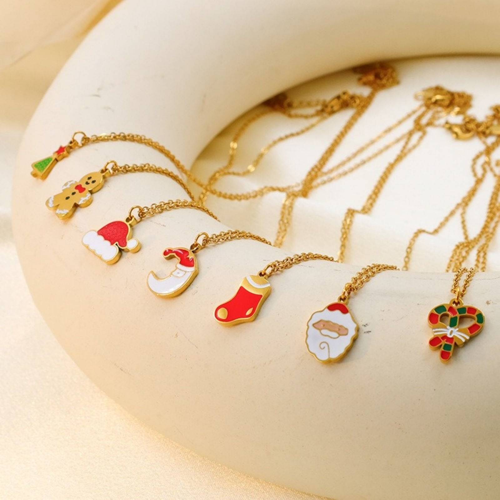 Picture of 18K Real Gold Plated Pendant Charm Necklace, 304 Stainless Steel 39cm(15.4") + 5cm(2"), For Women, Enamel Christmas Stylish Gift, Vacuum Plating, 1 Piece