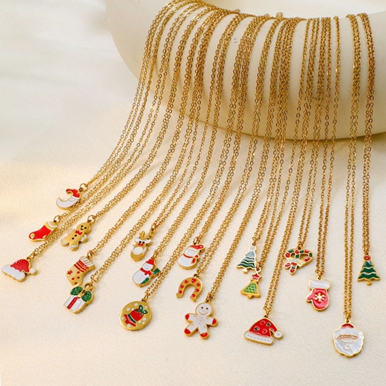 Picture of 18K Real Gold Plated Pendant Charm Necklace, 304 Stainless Steel 39cm(15.4") + 5cm(2"), For Women, Enamel Christmas Stylish Gift, Vacuum Plating, 1 Piece