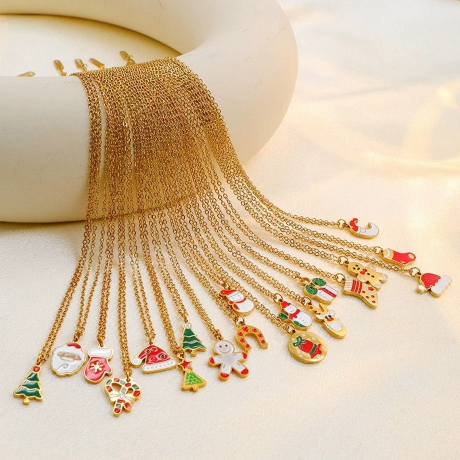 Picture of 18K Real Gold Plated Pendant Charm Necklace, 304 Stainless Steel 39cm(15.4") + 5cm(2"), For Women, Enamel Christmas Stylish Gift, Vacuum Plating, 1 Piece