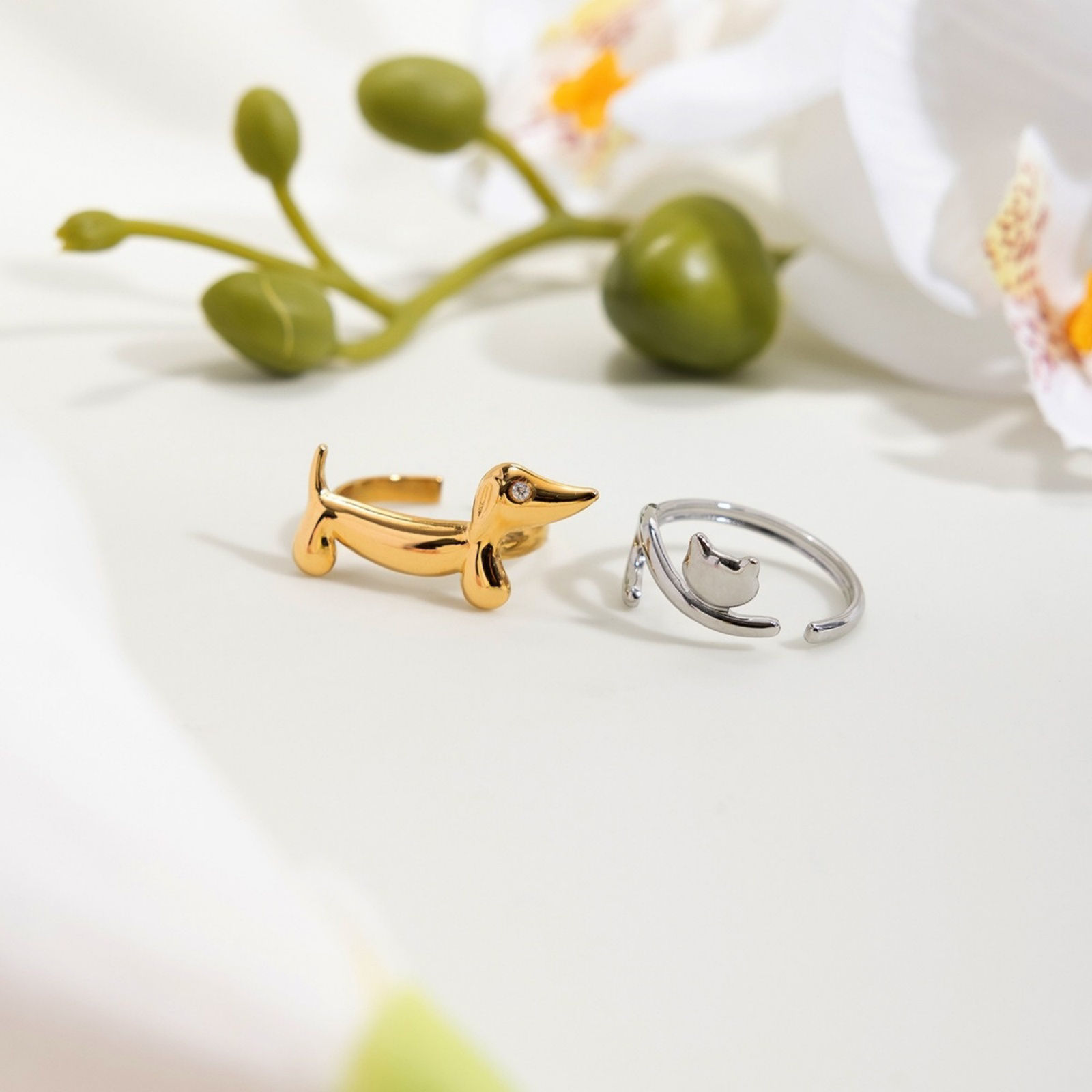 Imagen de 1 Piece Vacuum Plating Sweet & Cute Pet Memorial Multicolor 304 Stainless Steel Open Adjustable Rings For Women Gift