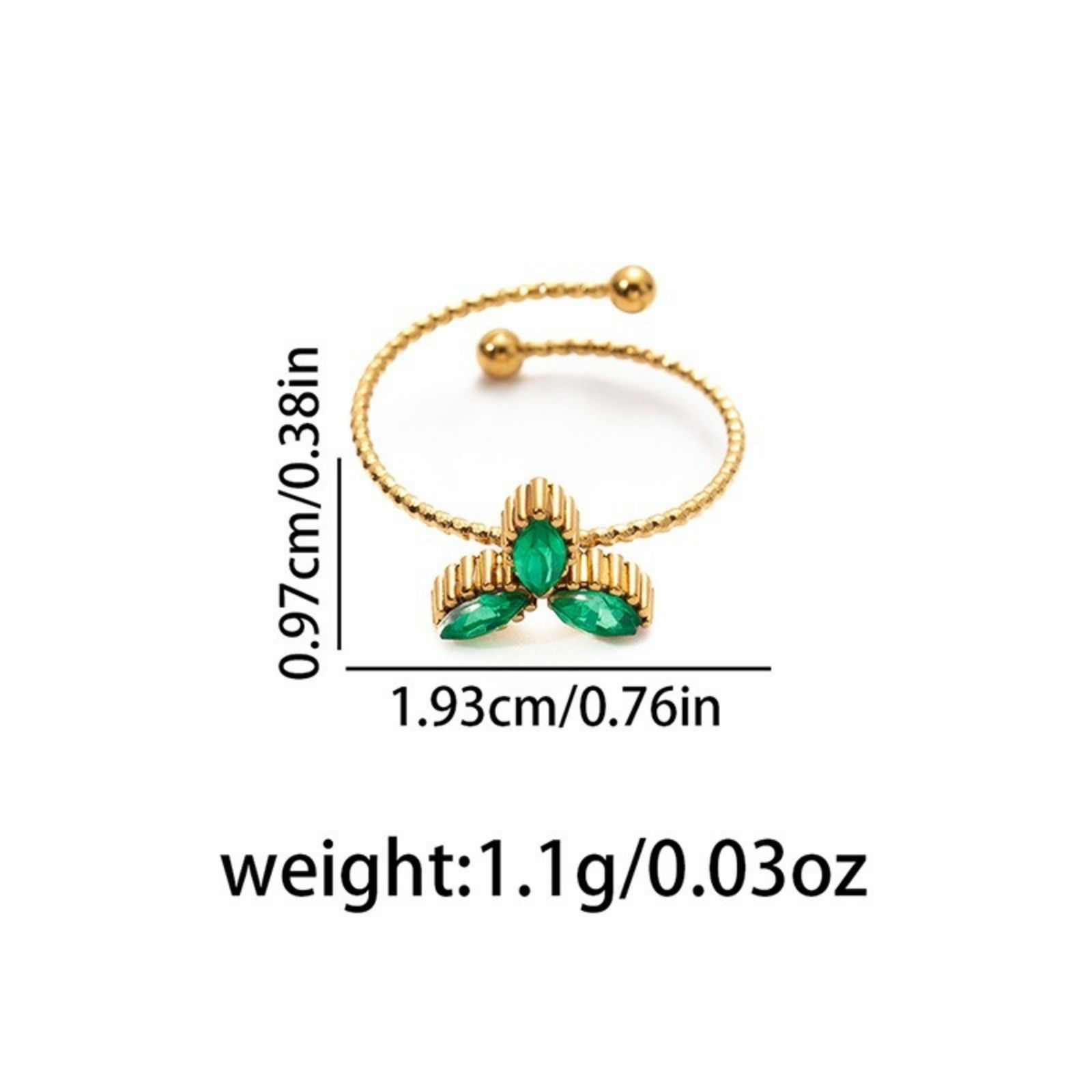 Изображение 1 Piece Eco-friendly Stylish Exquisite 18K Gold Plated Multicolor 201 Stainless Steel Open Adjustable Leaf Clover Shamrock Rings For Women Gift 19.3mm(US Size 9.5)